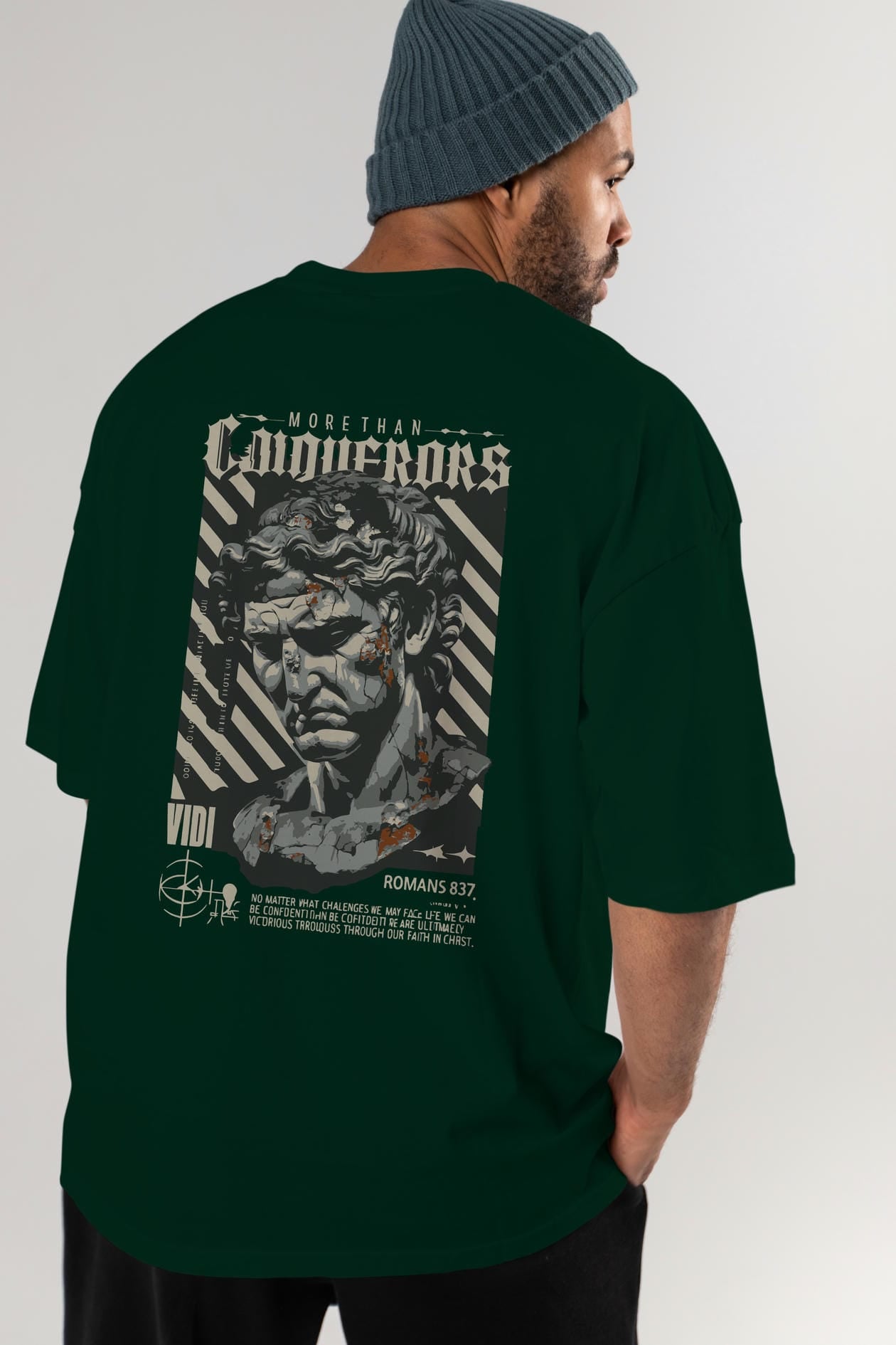 Roman Conqueror Arka Baskılı Oversize t-shirt Erkek Kadın %100 Pamuk Bisiklet Yaka tişort