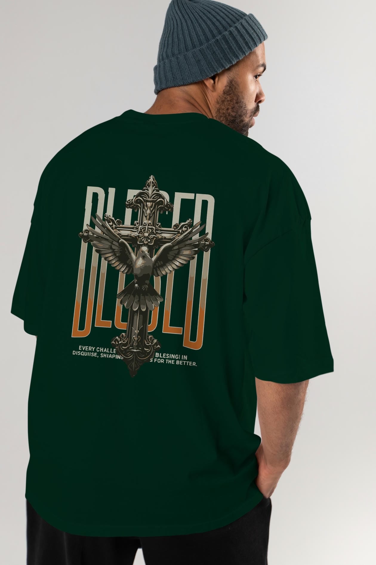 Blesed Arka Baskılı Oversize t-shirt Erkek Kadın %100 Pamuk Bisiklet Yaka tişort