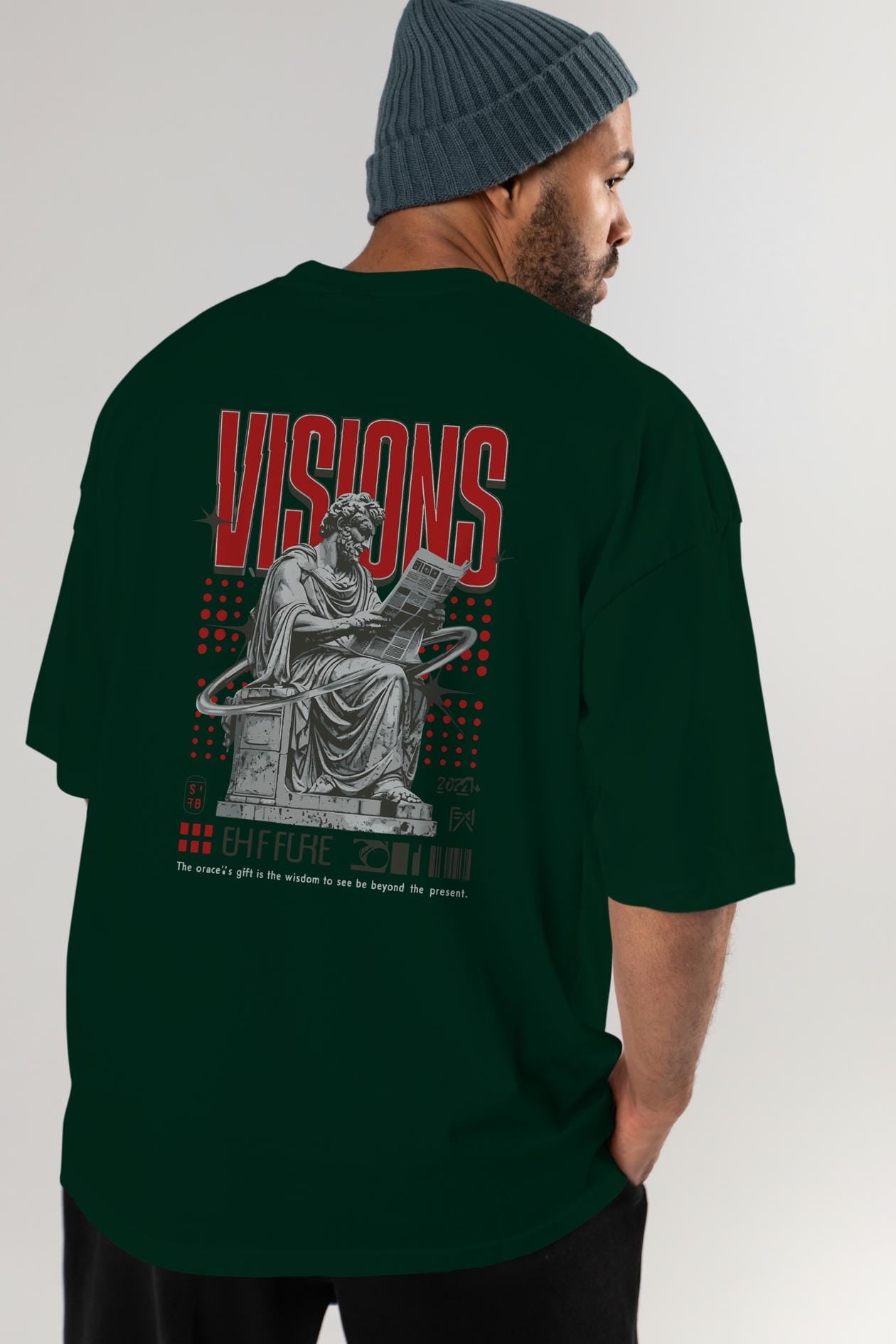 Visions Arka Baskılı Oversize t-shirt Erkek Kadın %100 Pamuk Bisiklet Yaka tişort
