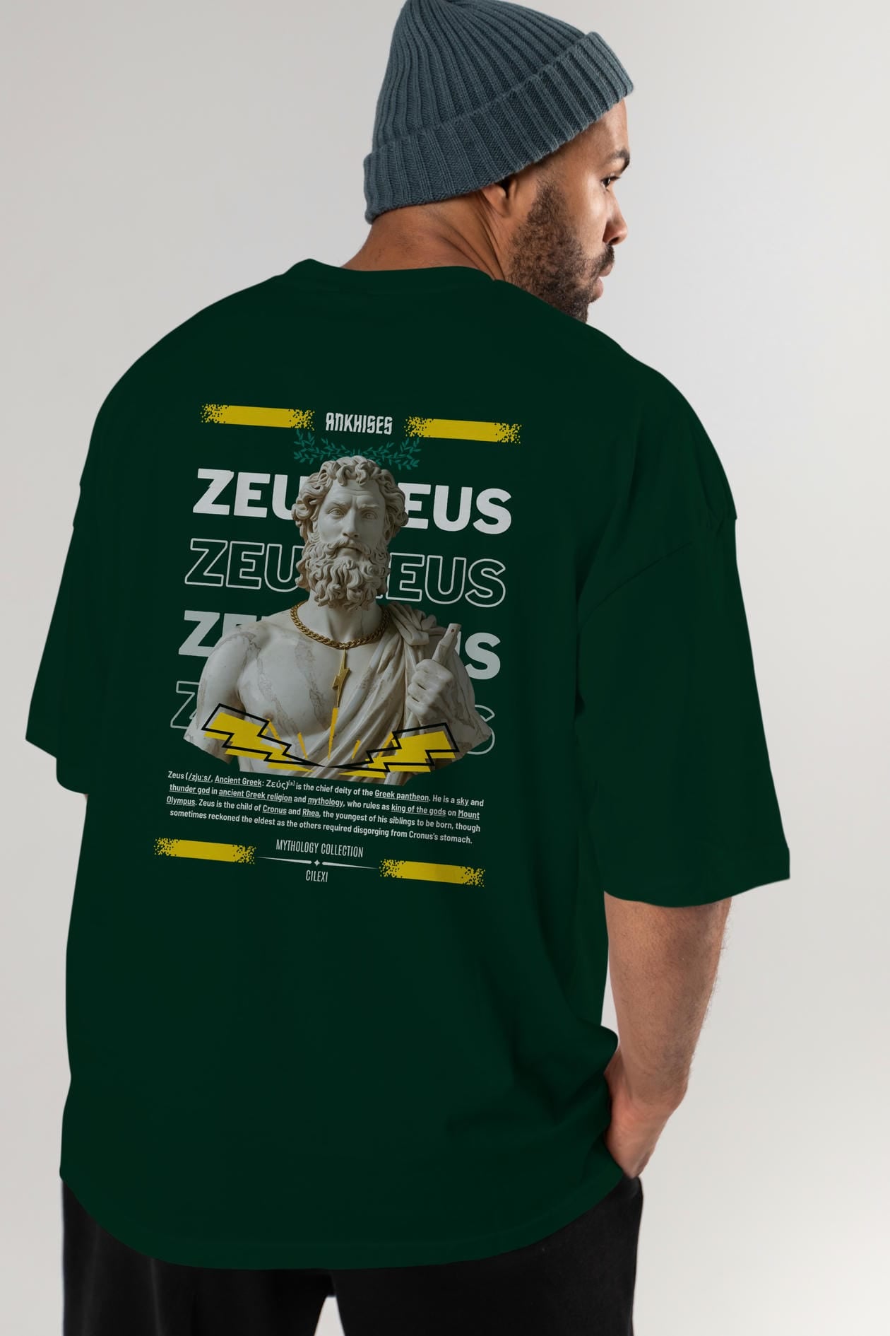 Zeus 4 Arka Baskılı Oversize t-shirt Erkek Kadın %100 Pamuk Bisiklet Yaka tişort