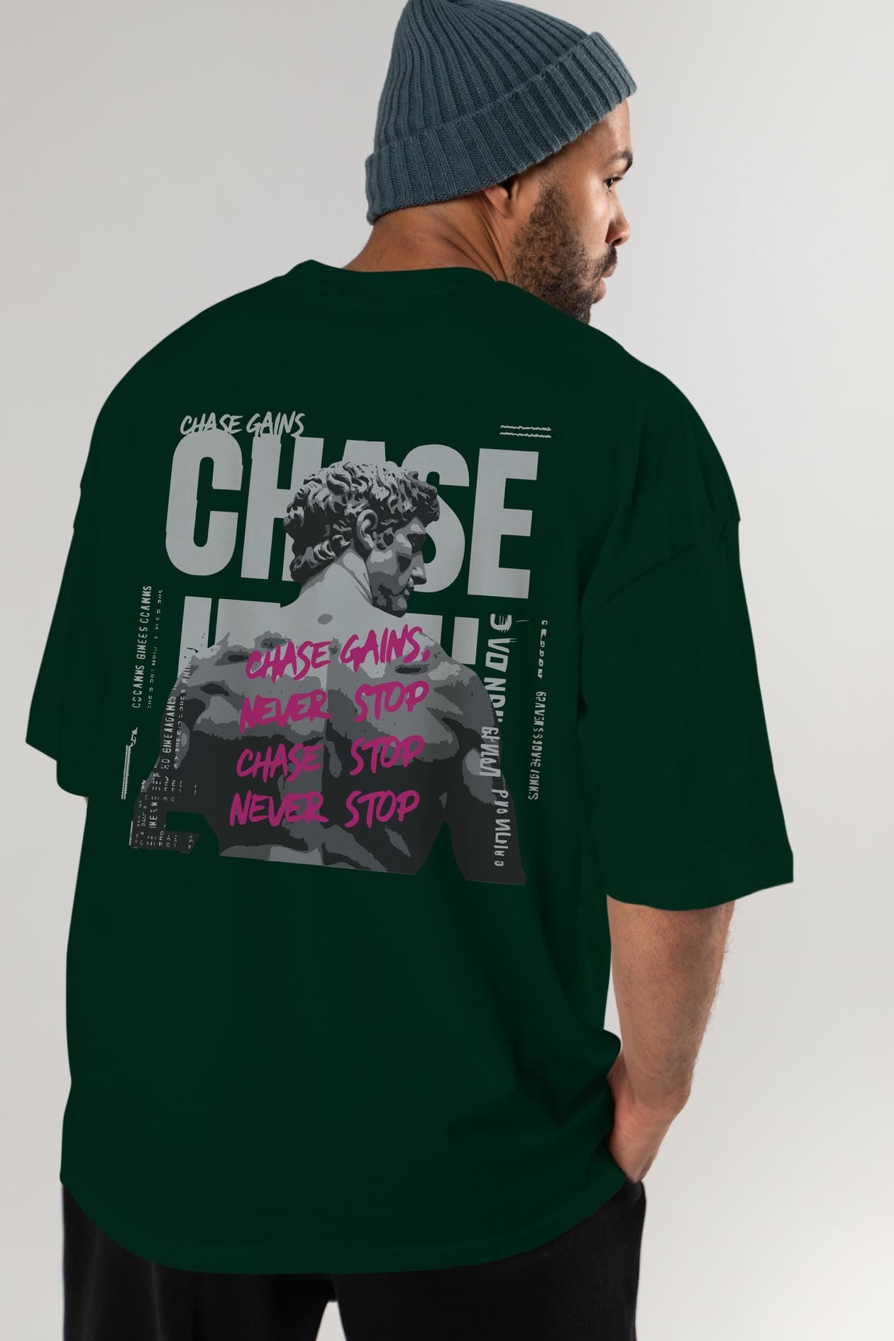 Chase Gains Arka Baskılı Oversize t-shirt Erkek Kadın %100 Pamuk Bisiklet Yaka tişort