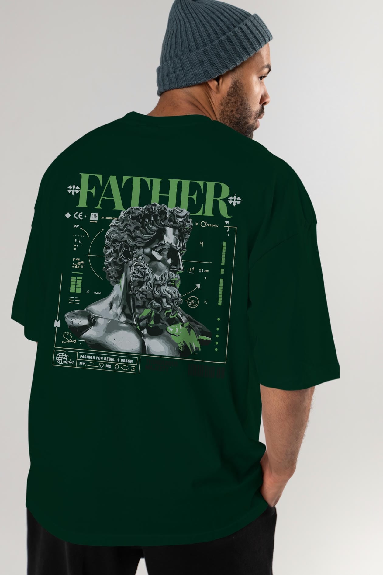 Father Zeus Arka Baskılı Oversize t-shirt Erkek Kadın %100 Pamuk Bisiklet Yaka tişort