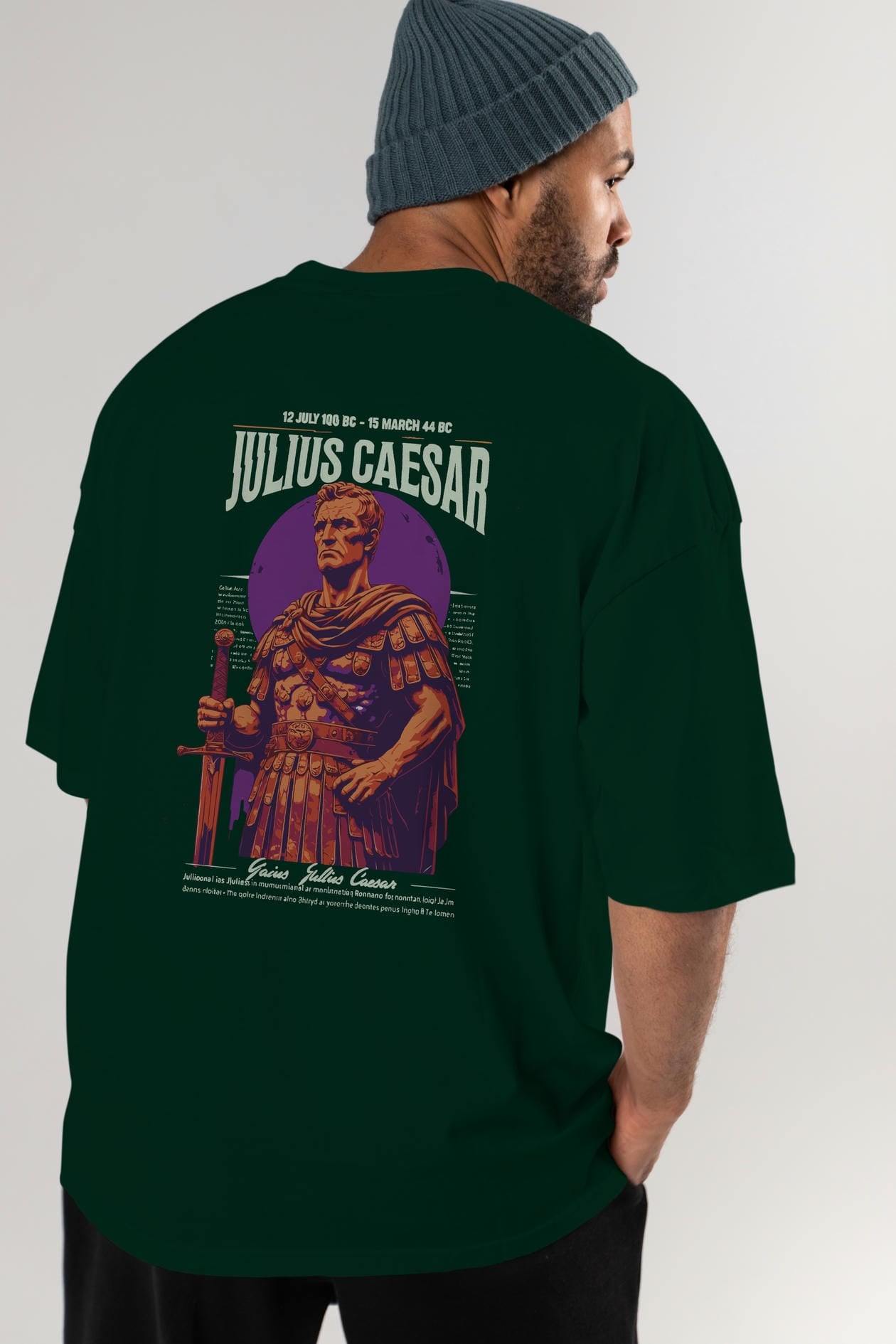 Julius Caesar Arka Baskılı Oversize t-shirt Erkek Kadın %100 Pamuk Bisiklet Yaka tişort