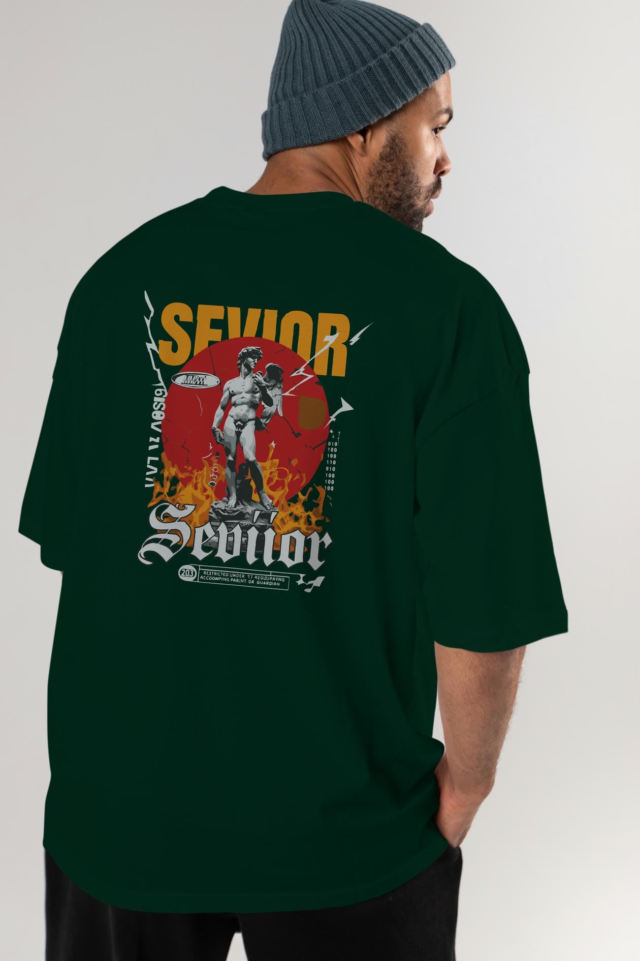 Sevior Arka Baskılı Oversize t-shirt Erkek Kadın %100 Pamuk Bisiklet Yaka tişort