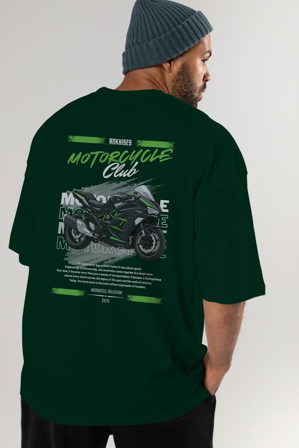 Motosiklet Serisi 13 Arka Baskılı Oversize t-shirt Erkek Kadın %100 Pamuk Bisiklet Yaka tişort