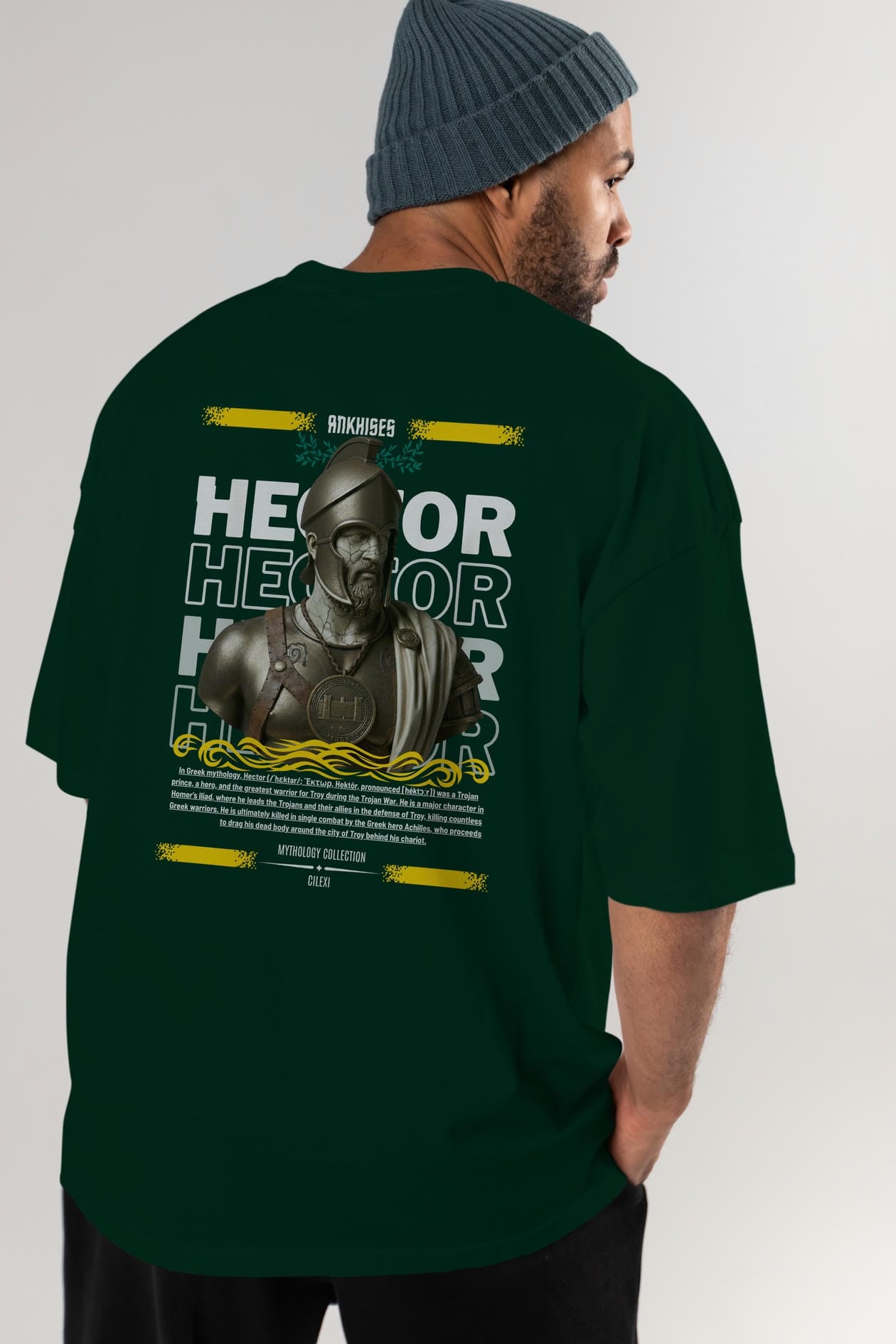 Hector 1 Arka Baskılı Oversize t-shirt Erkek Kadın %100 Pamuk Bisiklet Yaka tişort