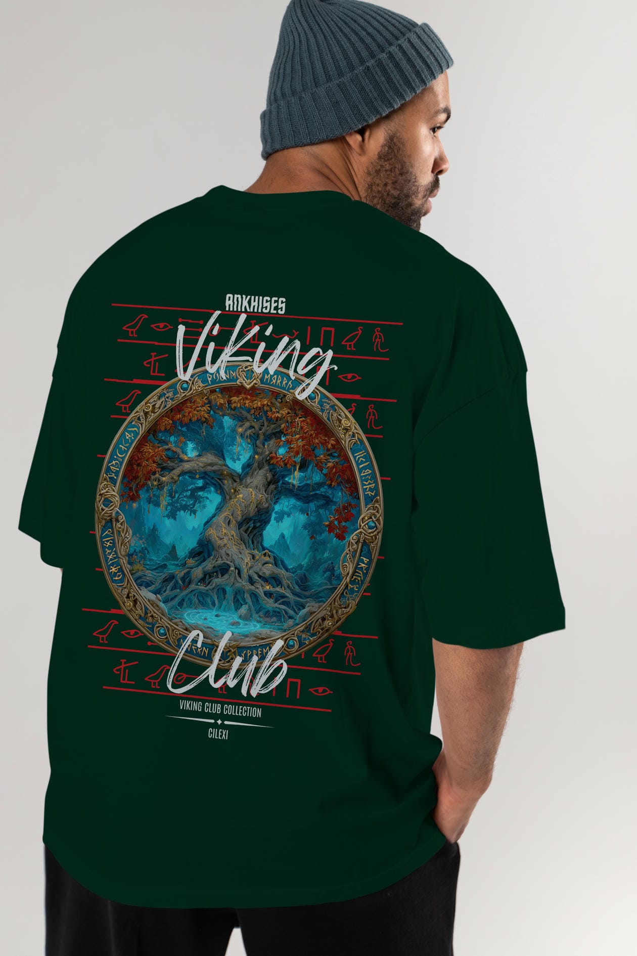 Yggdrasil Arka Baskılı Oversize t-shirt Erkek Kadın %100 Pamuk Bisiklet Yaka tişort