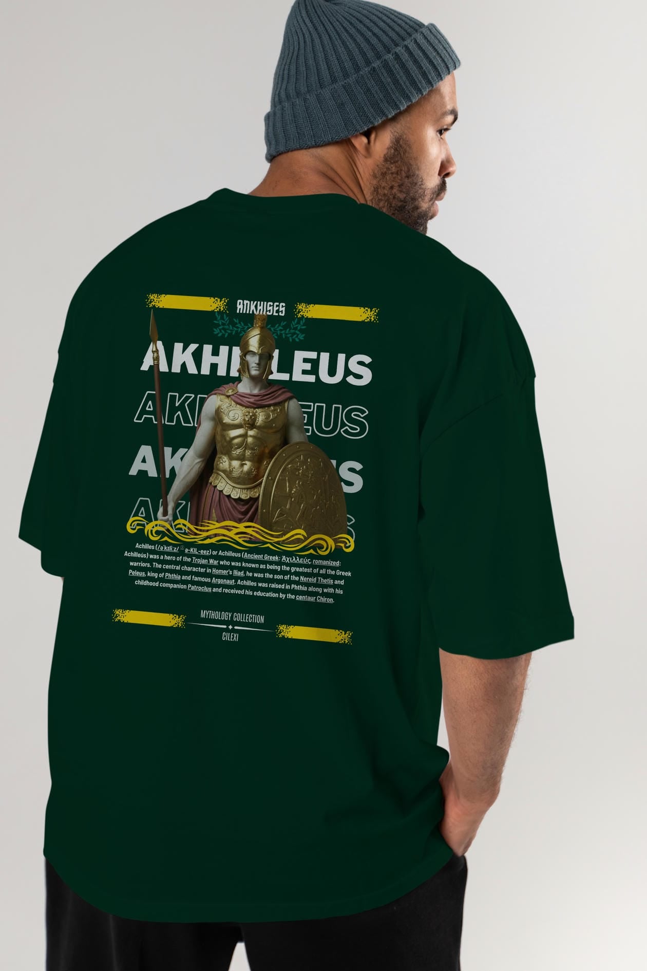 Akhilleus 1 Arka Baskılı Oversize t-shirt Erkek Kadın %100 Pamuk Bisiklet Yaka tişort