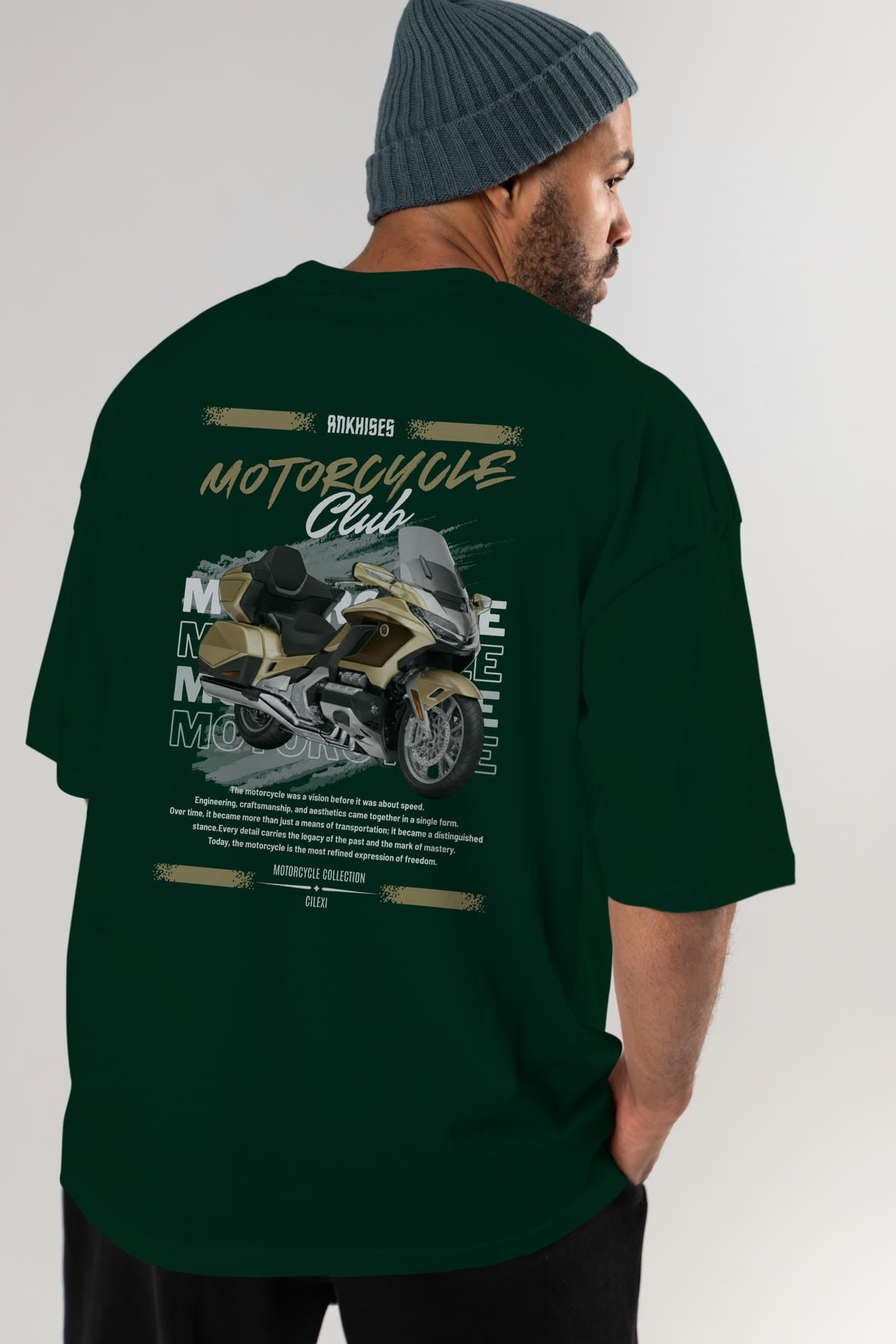 Motosiklet Serisi 28 Arka Baskılı Oversize t-shirt Erkek Kadın %100 Pamuk Bisiklet Yaka tişort