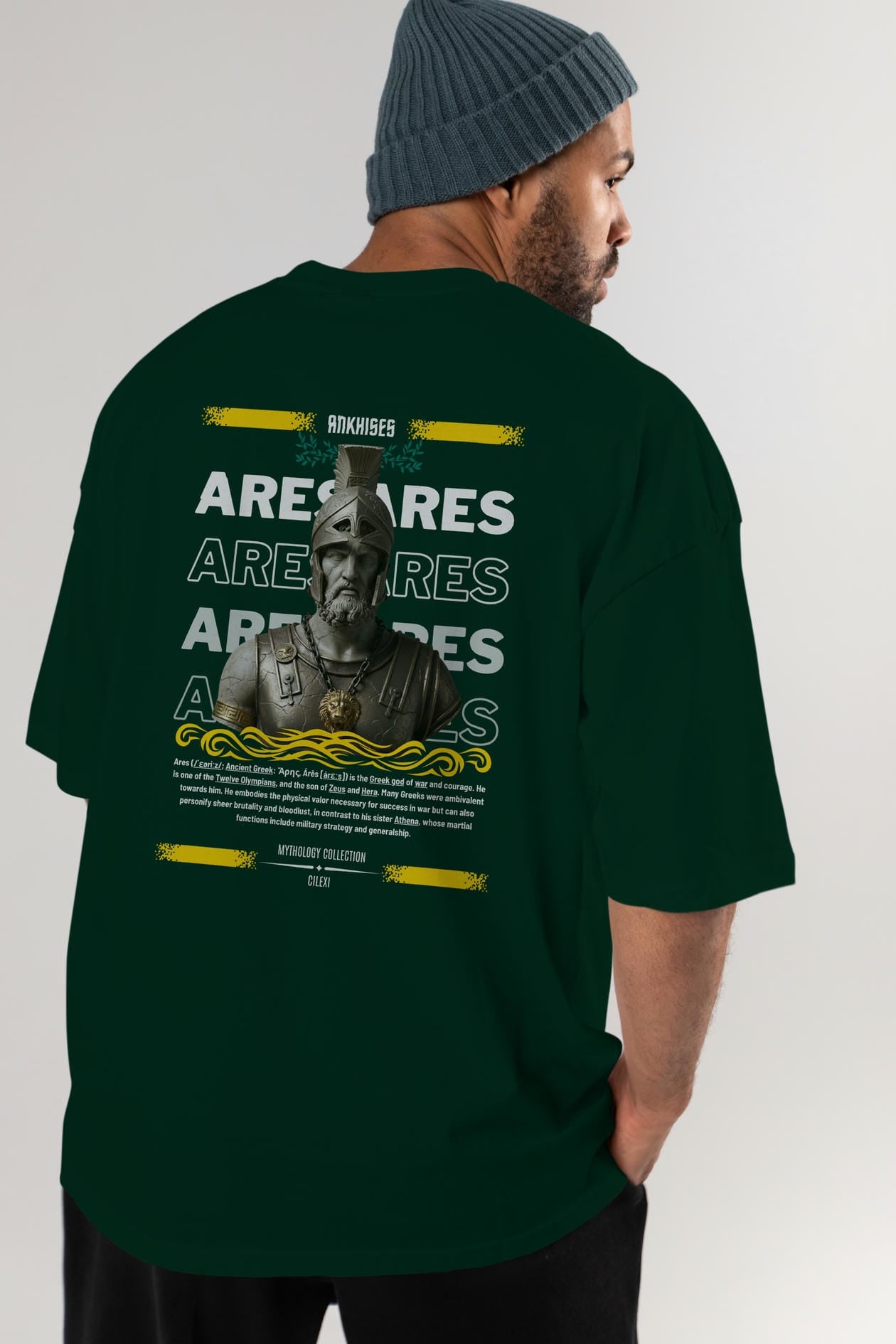 Ares 1 Arka Baskılı Oversize t-shirt Erkek Kadın %100 Pamuk Bisiklet Yaka tişort