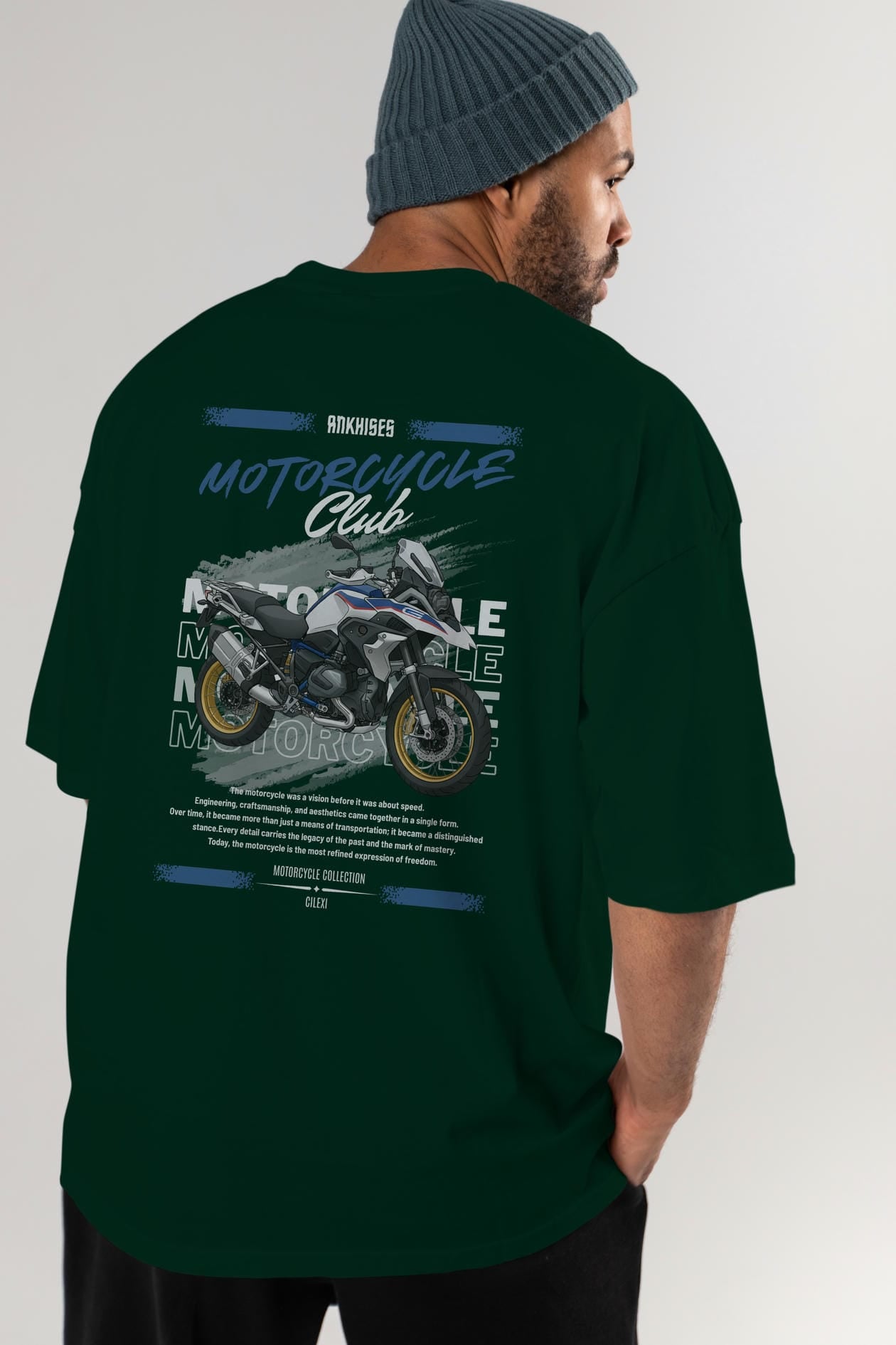 Motosiklet Serisi 27 Arka Baskılı Oversize t-shirt Erkek Kadın %100 Pamuk Bisiklet Yaka tişort