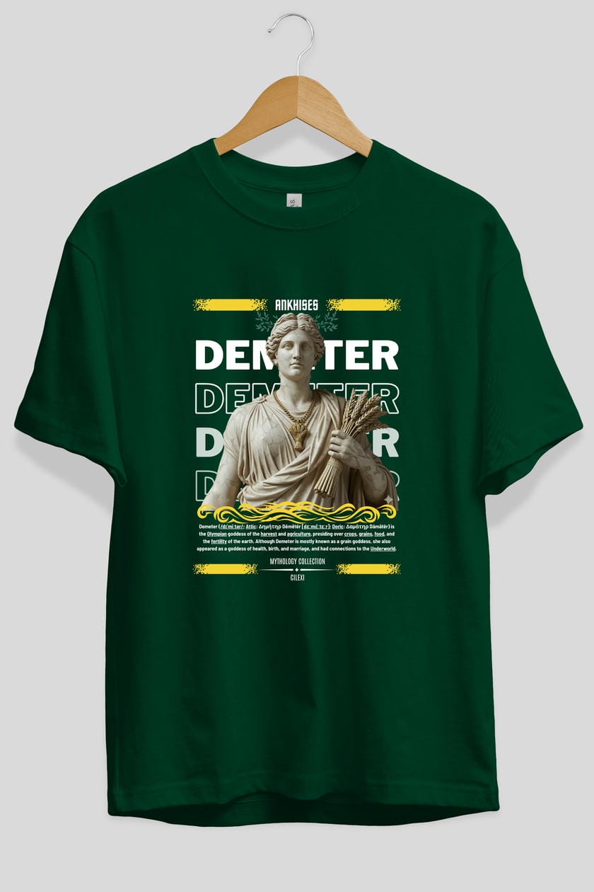 Demeter 1 ön Baskılı Oversize t-shirt Erkek Kadın %100 Pamuk Bisiklet Yaka tişort