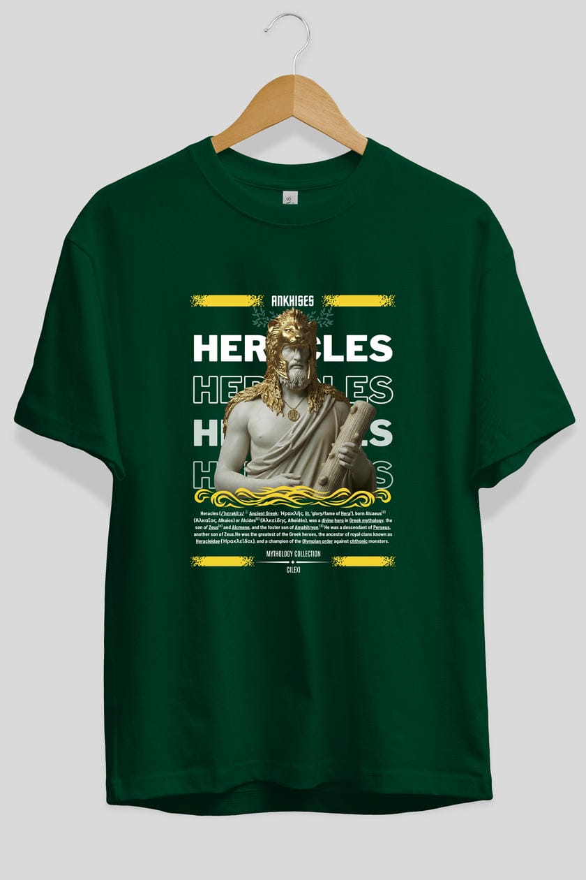 Heracles 1 ön Baskılı Oversize t-shirt Erkek Kadın %100 Pamuk Bisiklet Yaka tişort