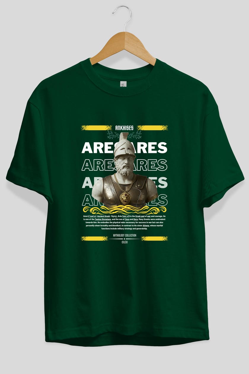 Ares 2 ön Baskılı Oversize t-shirt Erkek Kadın %100 Pamuk Bisiklet Yaka tişort