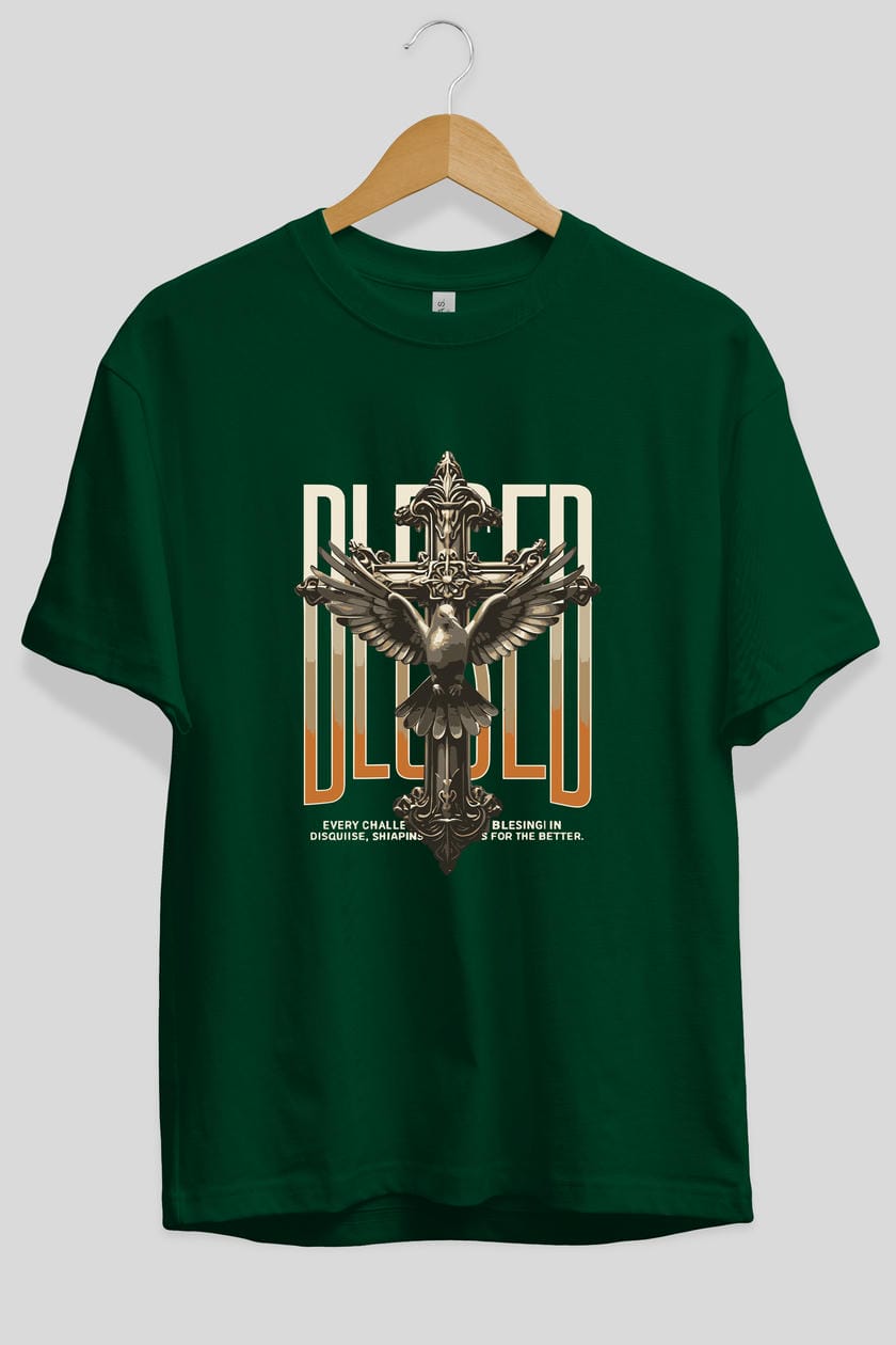 Blesed ön Baskılı Oversize t-shirt Erkek Kadın %100 Pamuk Bisiklet Yaka tişort