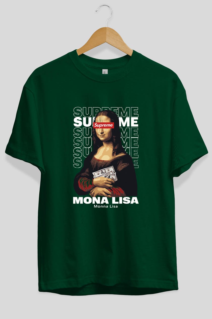 Mona Lisa Supreme ön Baskılı Oversize t-shirt Erkek Kadın %100 Pamuk Bisiklet Yaka tişort