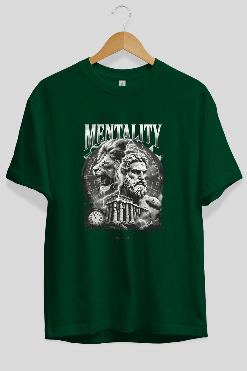 Mentality Zeus ön Baskılı Oversize t-shirt Erkek Kadın %100 Pamuk Bisiklet Yaka tişort