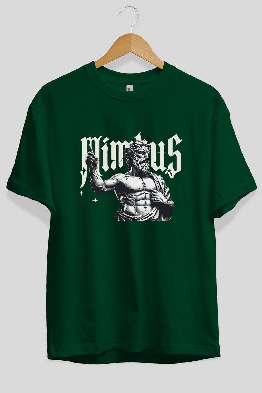 Mimbus Zeus ön Baskılı Oversize t-shirt Erkek Kadın %100 Pamuk Bisiklet Yaka tişort