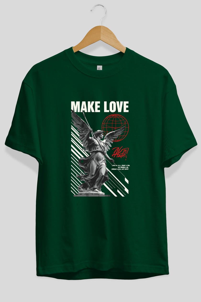 Make Love ön Baskılı Oversize t-shirt Erkek Kadın %100 Pamuk Bisiklet Yaka tişort