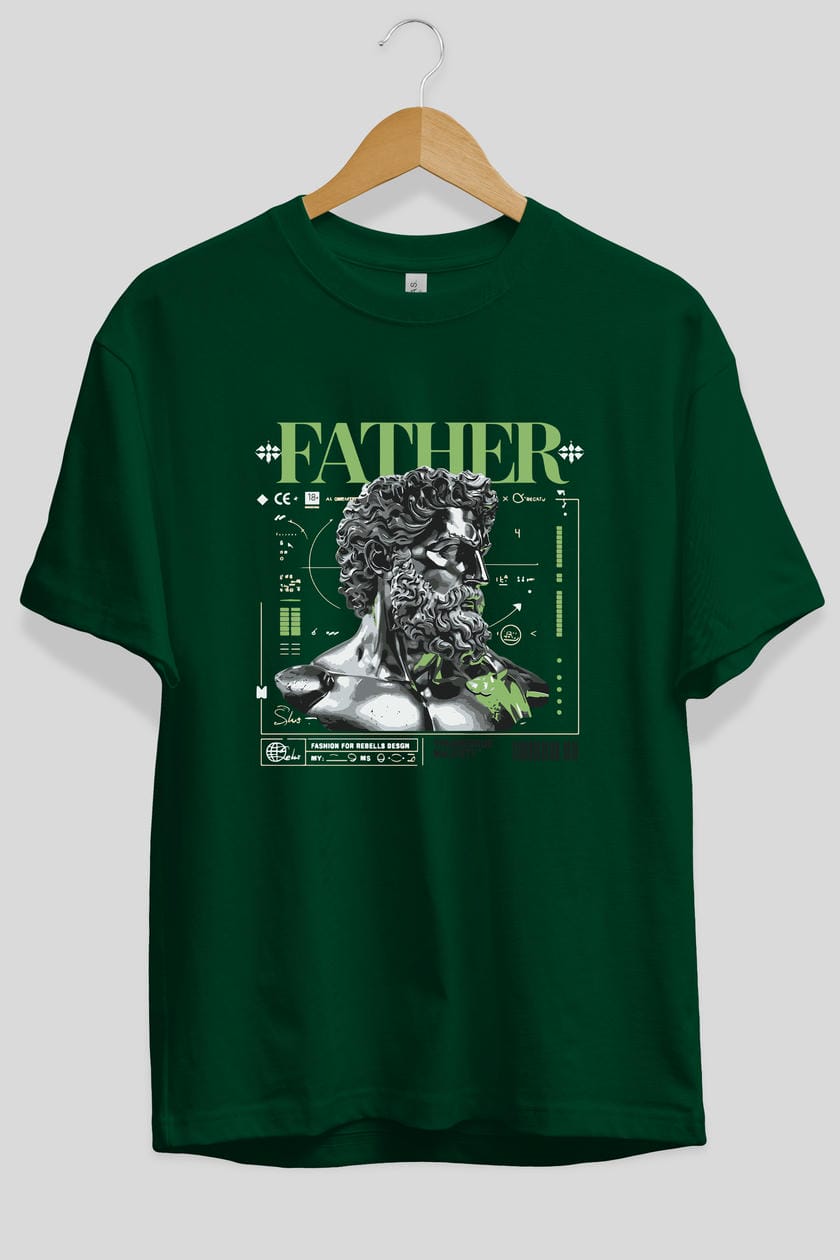 Father Zeus ön Baskılı Oversize t-shirt Erkek Kadın %100 Pamuk Bisiklet Yaka tişort
