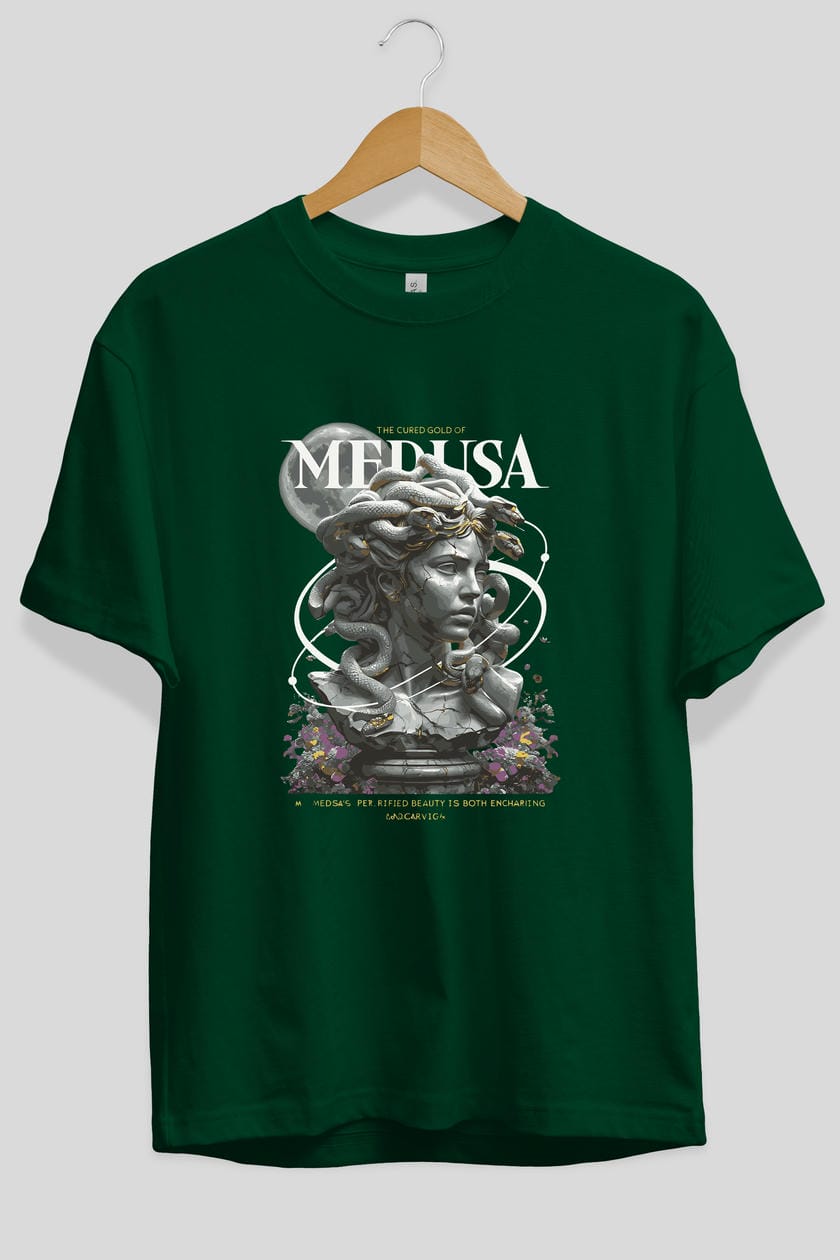 Medusa ön Baskılı Oversize t-shirt Erkek Kadın %100 Pamuk Bisiklet Yaka tişort
