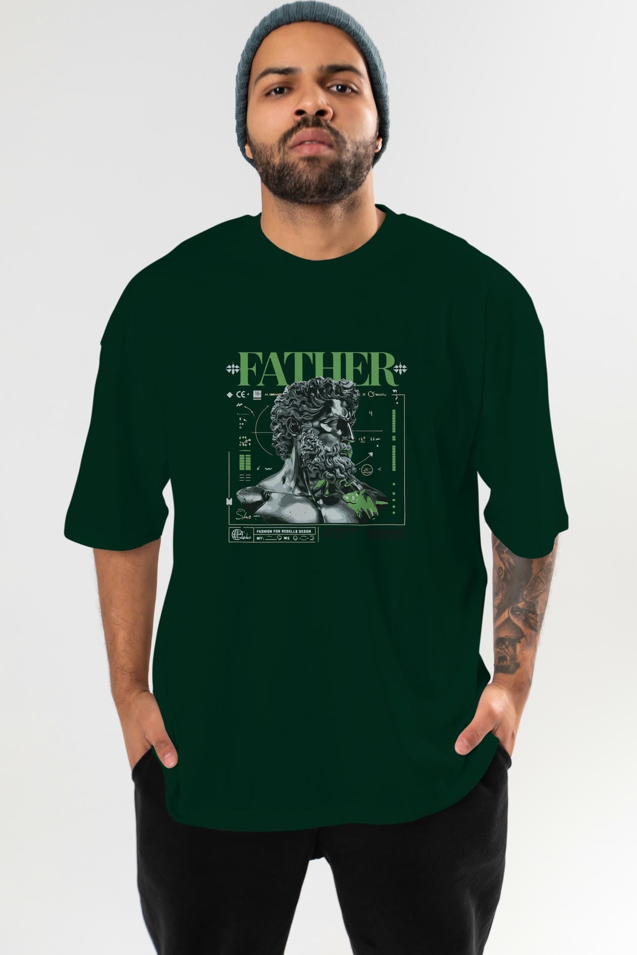 Father Zeus ön Baskılı Oversize t-shirt Erkek Kadın %100 Pamuk Bisiklet Yaka tişort