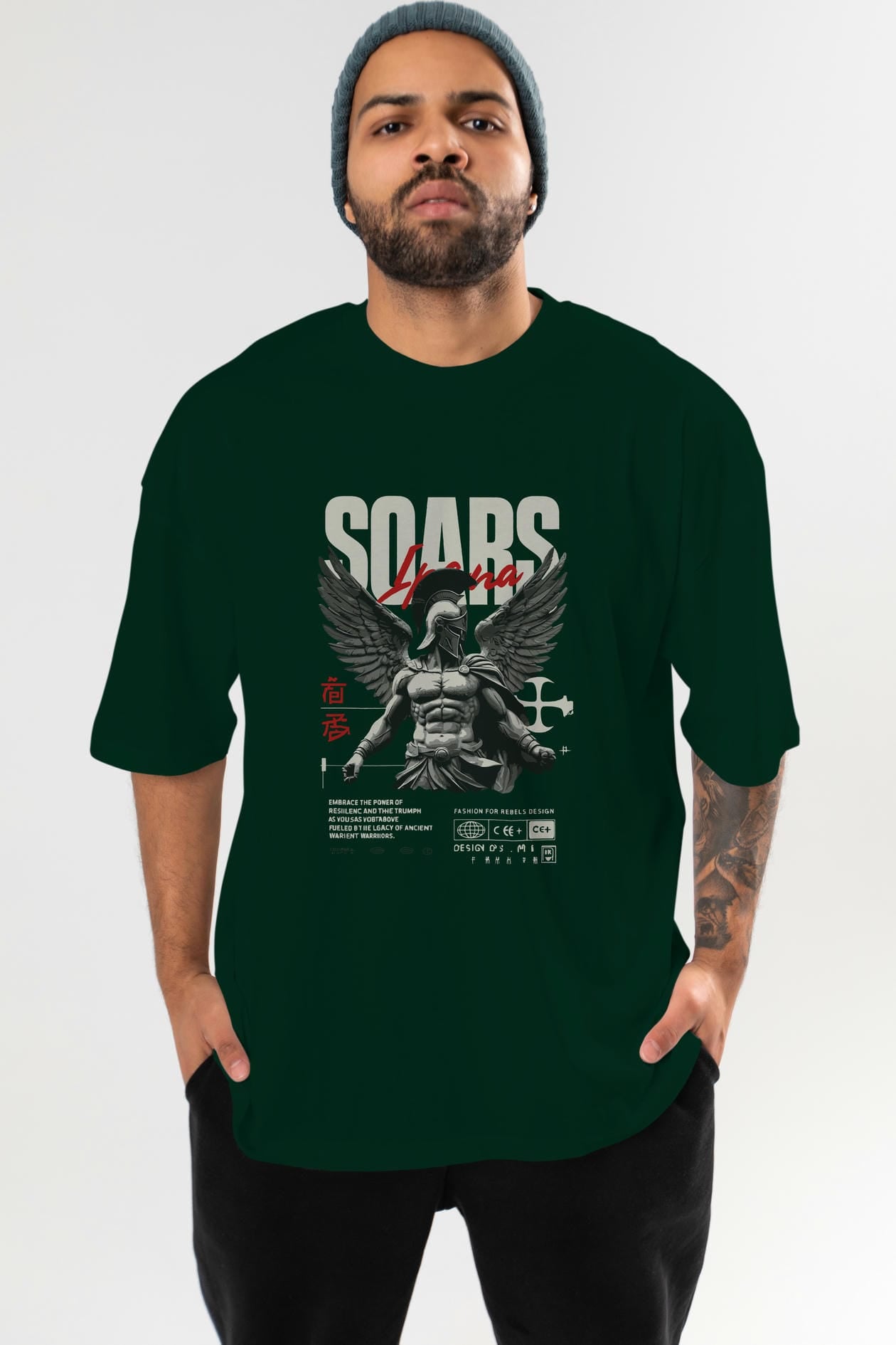 Soars ön Baskılı Oversize t-shirt Erkek Kadın %100 Pamuk Bisiklet Yaka tişort