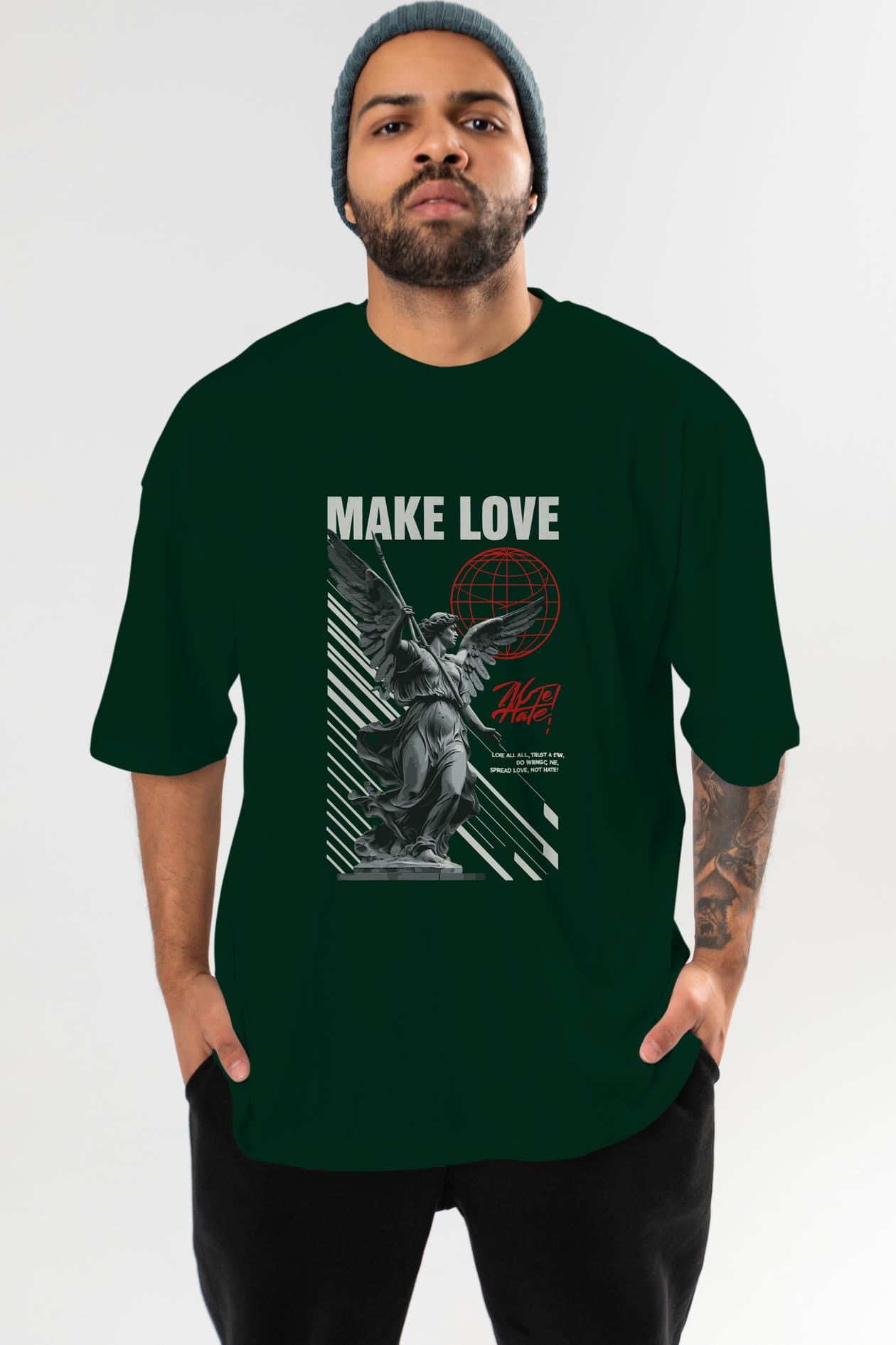 Make Love ön Baskılı Oversize t-shirt Erkek Kadın %100 Pamuk Bisiklet Yaka tişort