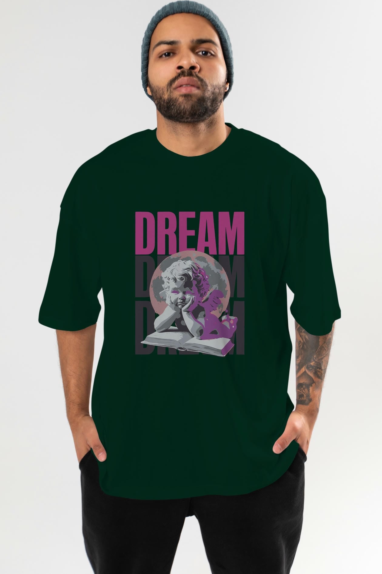 Dream Angel ön Baskılı Oversize t-shirt Erkek Kadın %100 Pamuk Bisiklet Yaka tişort