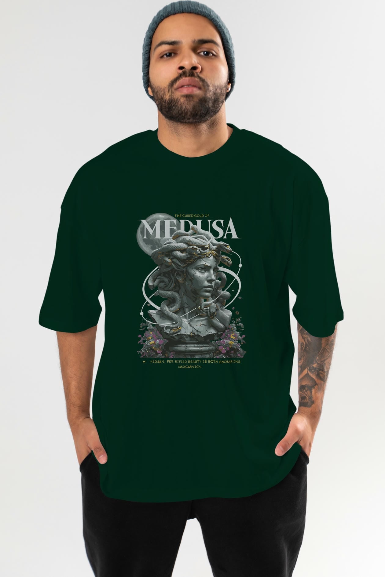 Medusa ön Baskılı Oversize t-shirt Erkek Kadın %100 Pamuk Bisiklet Yaka tişort