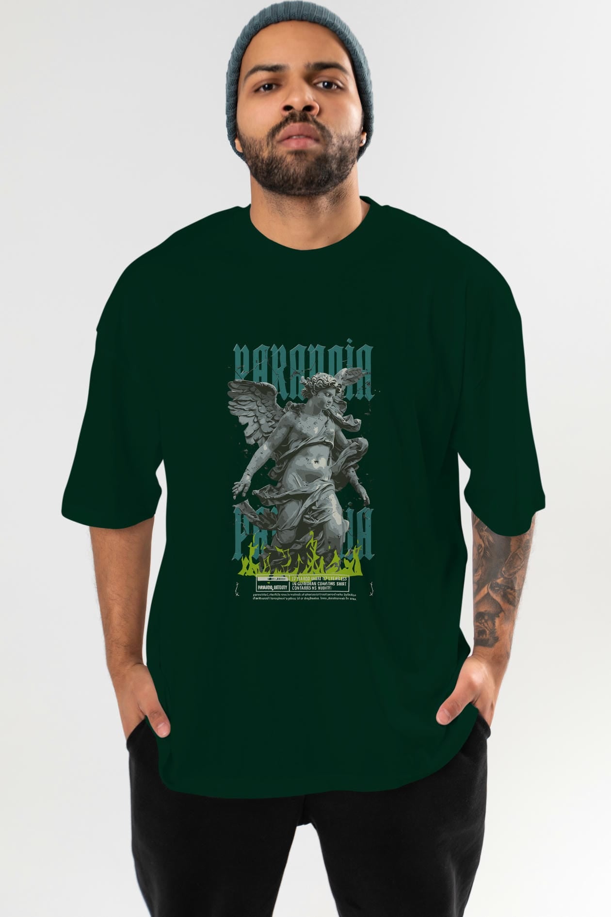 Paranoia ön Baskılı Oversize t-shirt Erkek Kadın %100 Pamuk Bisiklet Yaka tişort