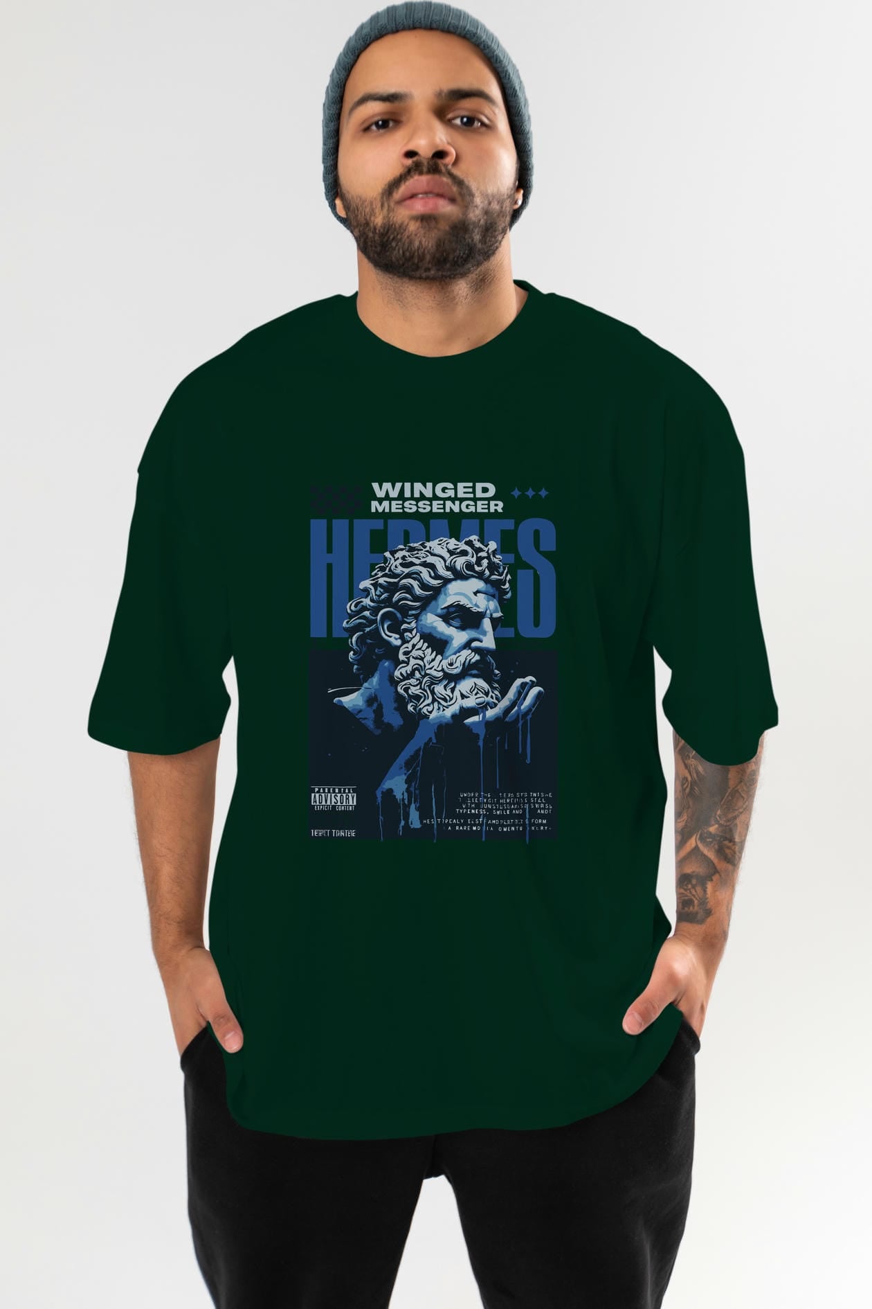 Hermes 2 ön Baskılı Oversize t-shirt Erkek Kadın %100 Pamuk Bisiklet Yaka tişort