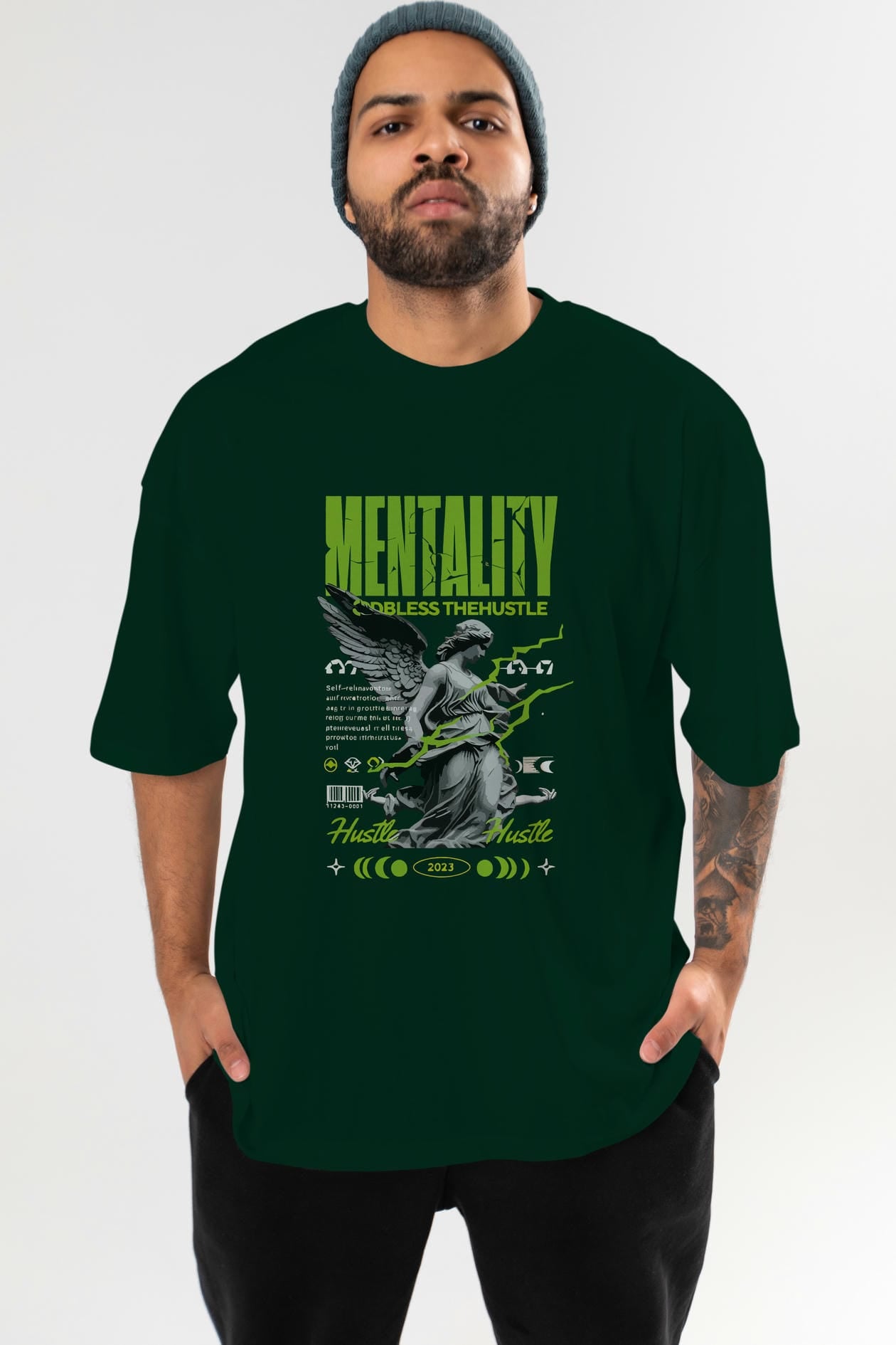 Mentality ön Baskılı Oversize t-shirt Erkek Kadın %100 Pamuk Bisiklet Yaka tişort