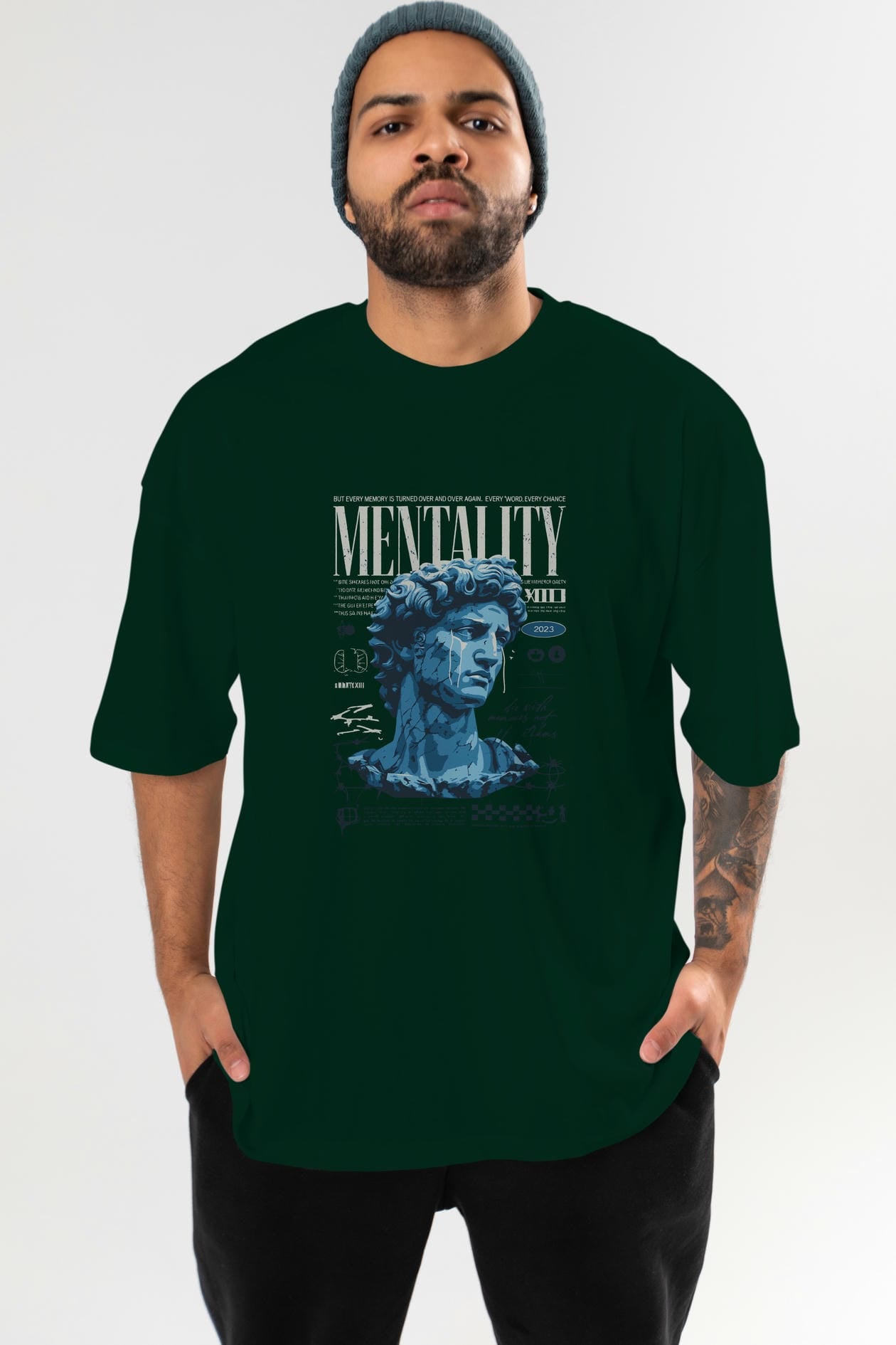 Mentality 2 ön Baskılı Oversize t-shirt Erkek Kadın %100 Pamuk Bisiklet Yaka tişort