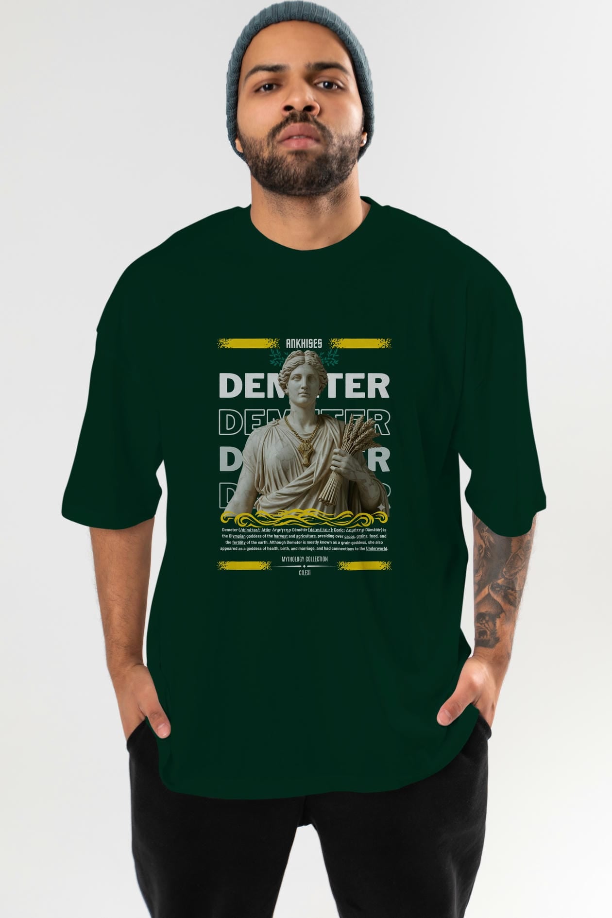 Demeter 1 ön Baskılı Oversize t-shirt Erkek Kadın %100 Pamuk Bisiklet Yaka tişort