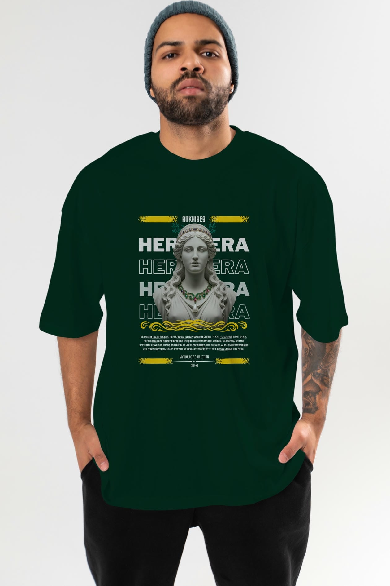 Hera 1 ön Baskılı Oversize t-shirt Erkek Kadın %100 Pamuk Bisiklet Yaka tişort