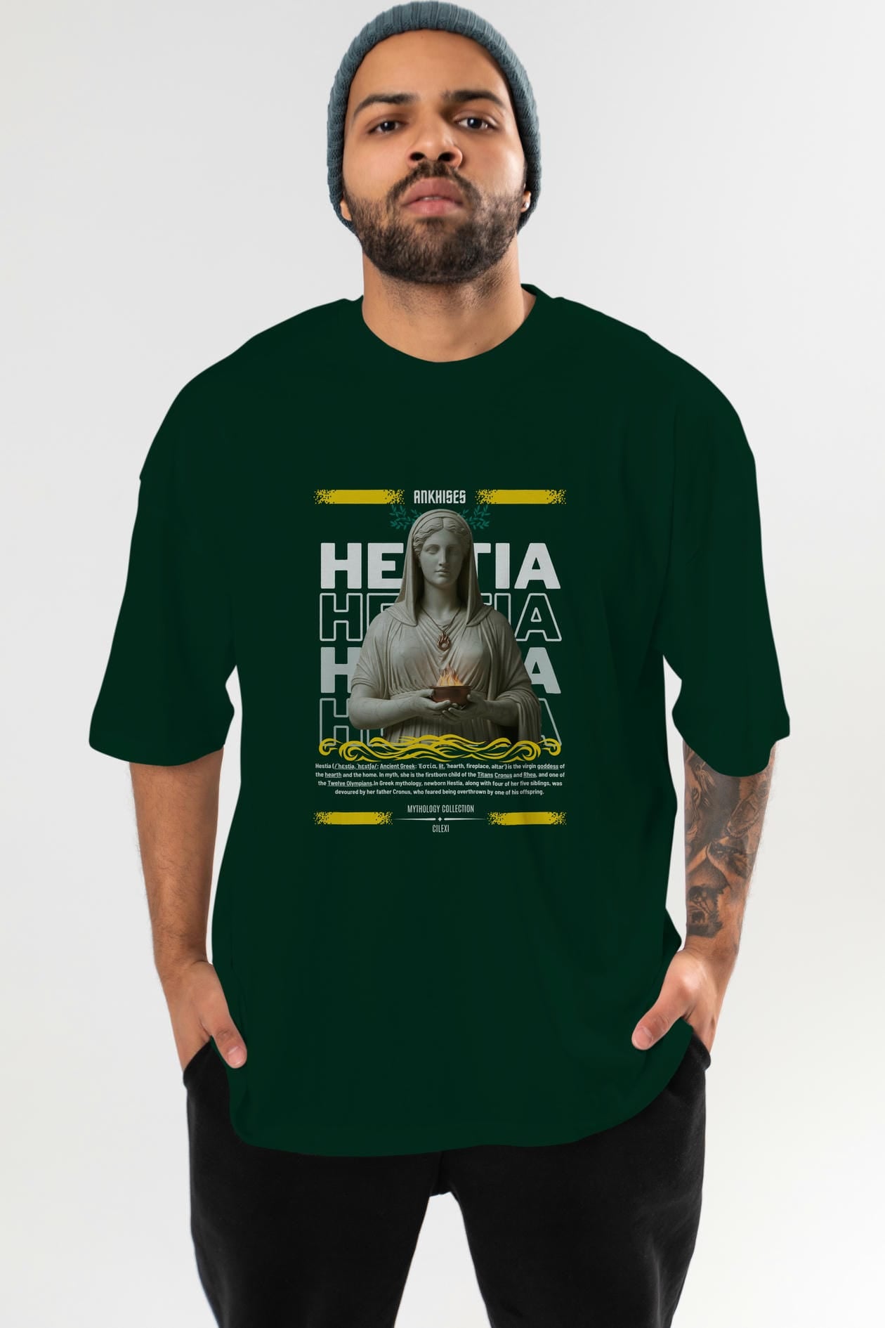 Hestia 1 ön Baskılı Oversize t-shirt Erkek Kadın %100 Pamuk Bisiklet Yaka tişort