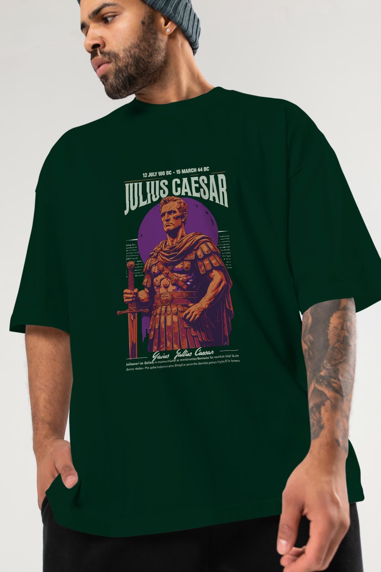 Julius Caesar ön Baskılı Oversize t-shirt Erkek Kadın %100 Pamuk Bisiklet Yaka tişort