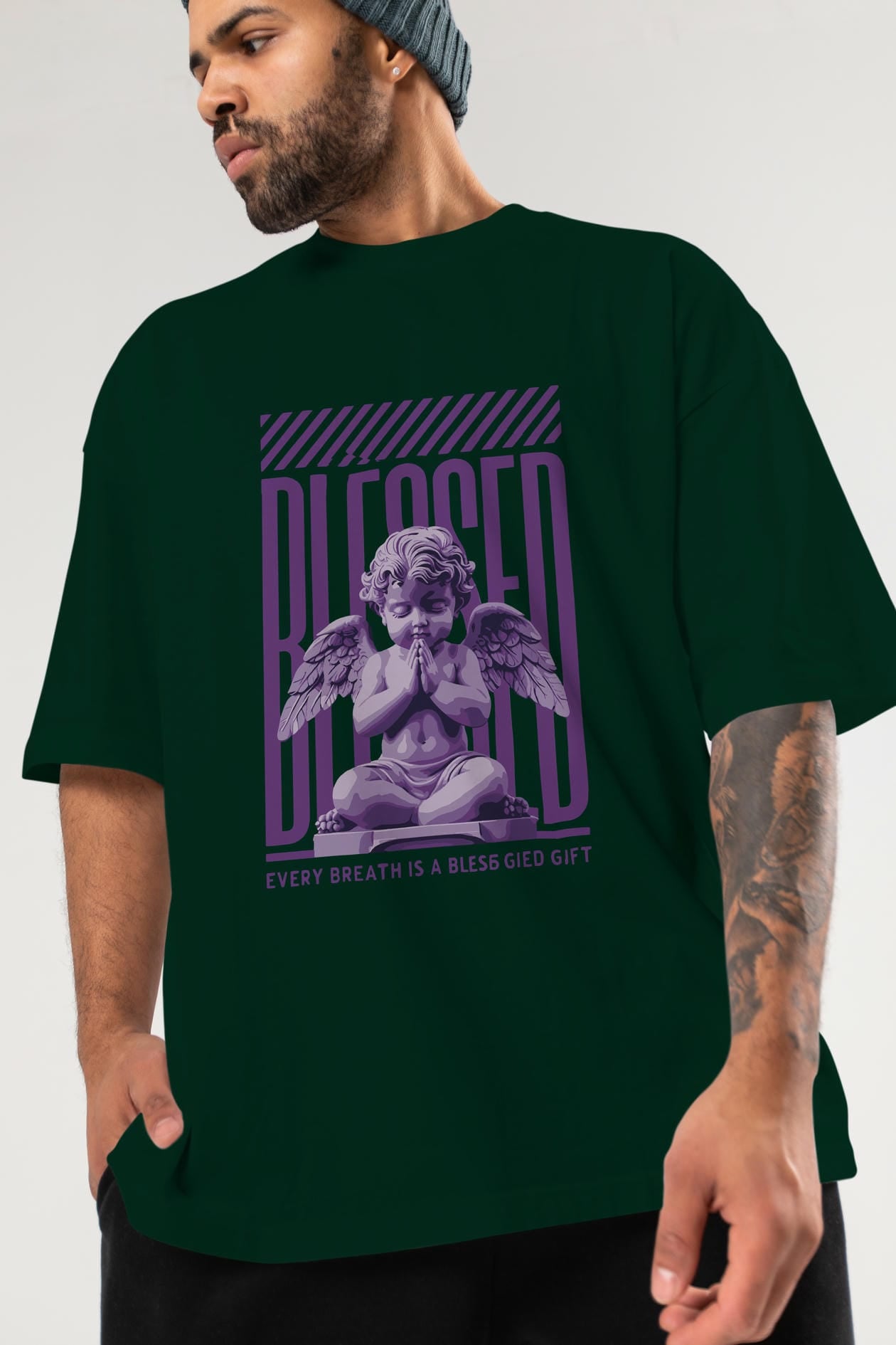 Blessed ön Baskılı Oversize t-shirt Erkek Kadın %100 Pamuk Bisiklet Yaka tişort