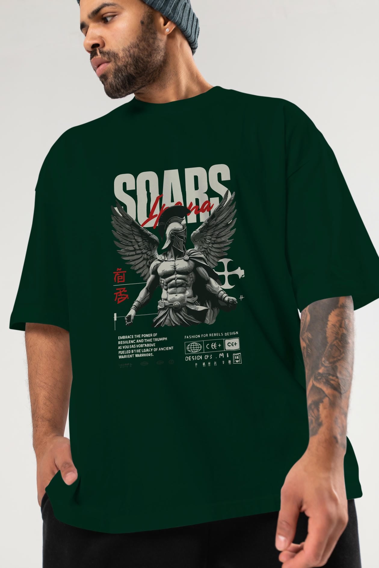 Soars ön Baskılı Oversize t-shirt Erkek Kadın %100 Pamuk Bisiklet Yaka tişort