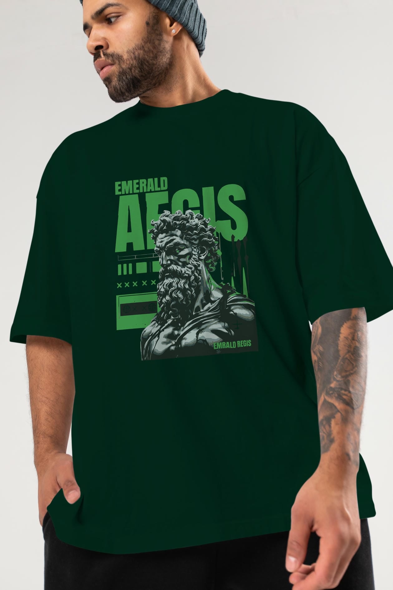 Emrald Regis ön Baskılı Oversize t-shirt Erkek Kadın %100 Pamuk Bisiklet Yaka tişort