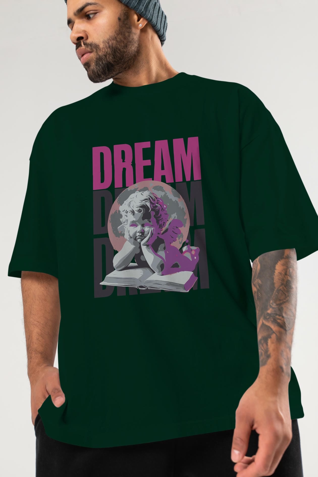 Dream Angel ön Baskılı Oversize t-shirt Erkek Kadın %100 Pamuk Bisiklet Yaka tişort