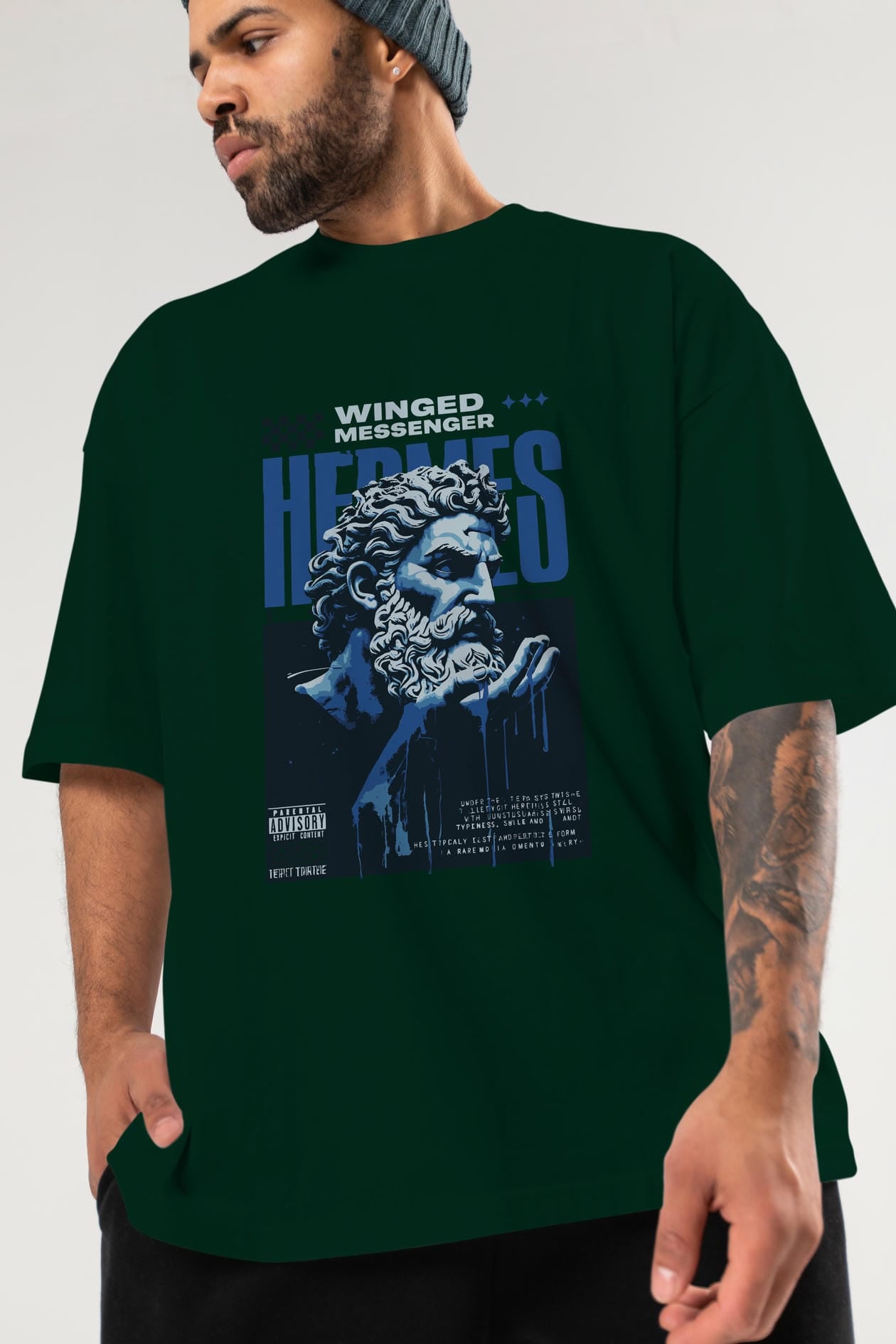 Hermes 2 ön Baskılı Oversize t-shirt Erkek Kadın %100 Pamuk Bisiklet Yaka tişort