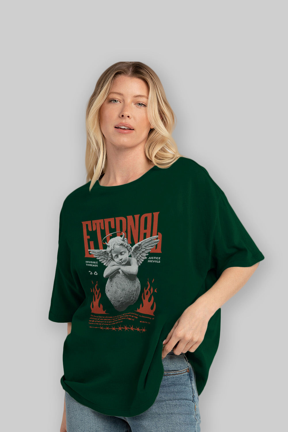 Eternal ön Baskılı Oversize t-shirt Erkek Kadın %100 Pamuk Bisiklet Yaka tişort