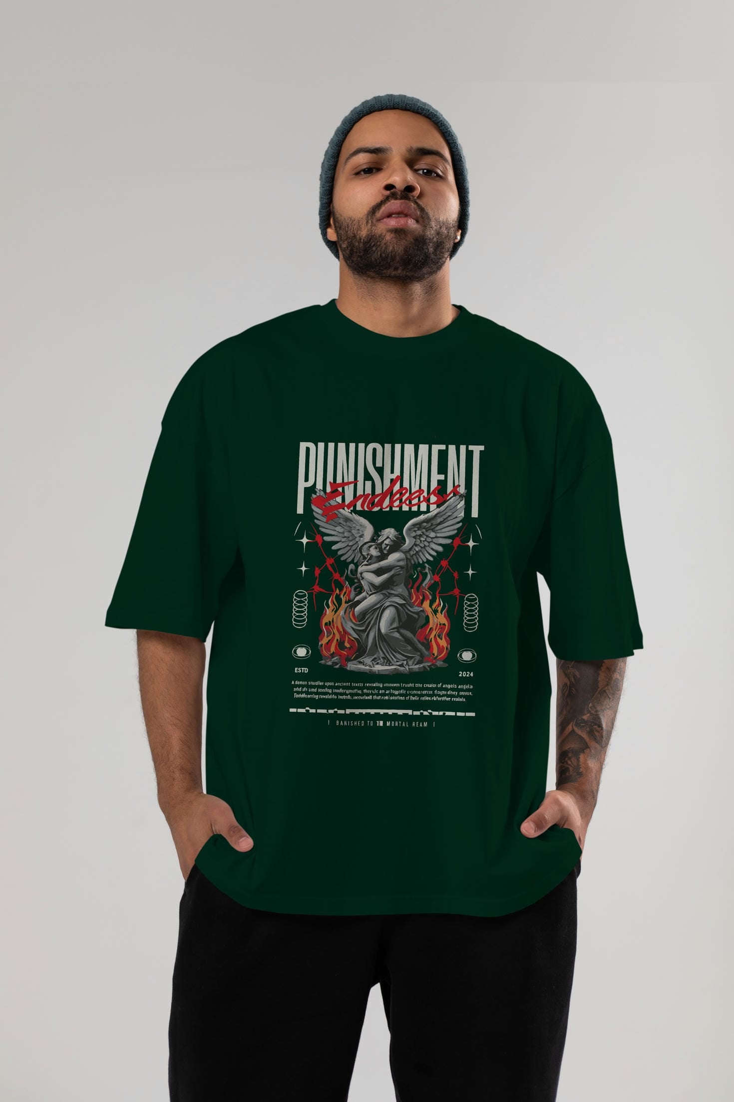 Punishment Endeess ön Baskılı Oversize t-shirt Erkek Kadın %100 Pamuk Bisiklet Yaka tişort