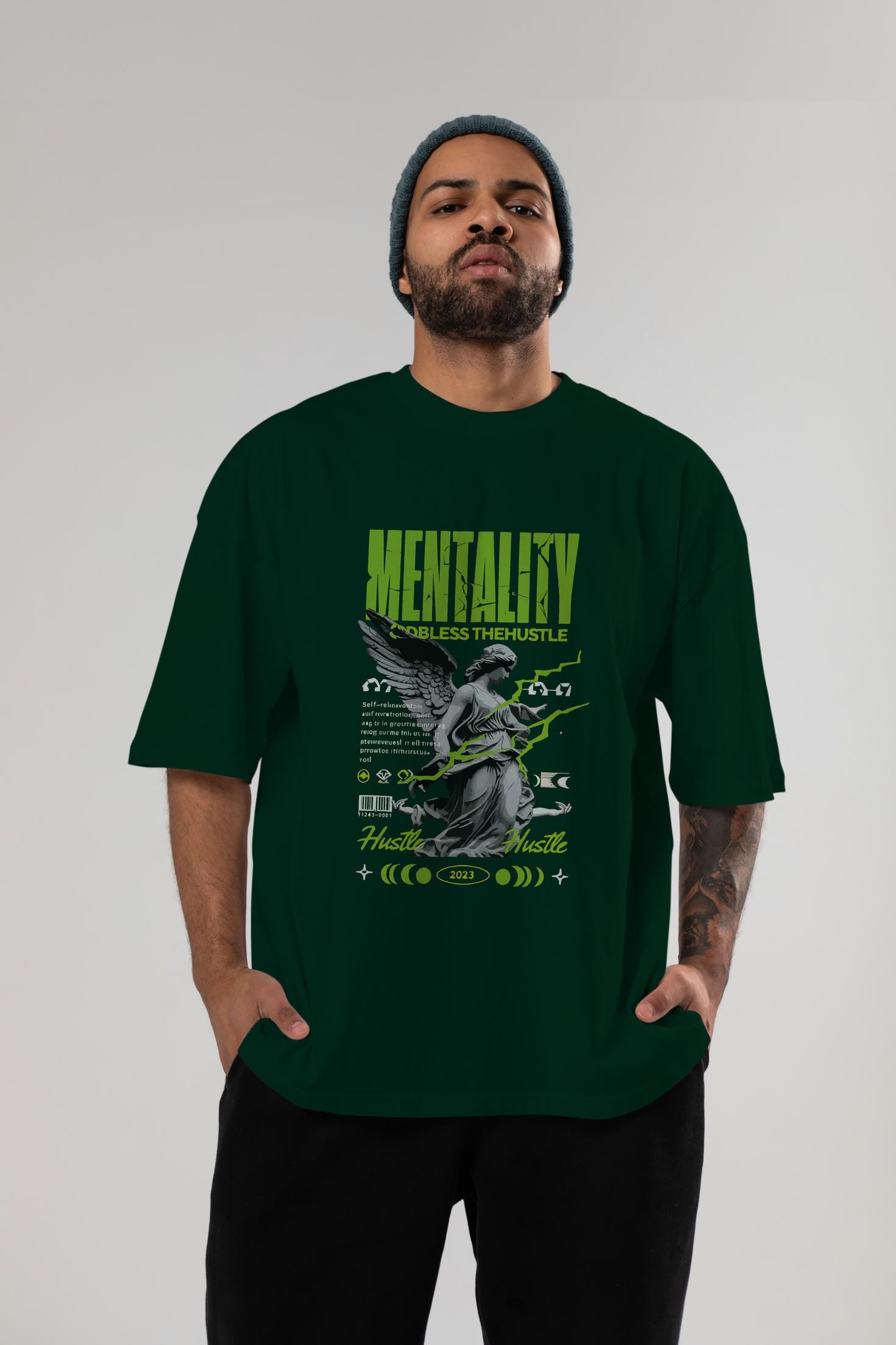 Mentality ön Baskılı Oversize t-shirt Erkek Kadın %100 Pamuk Bisiklet Yaka tişort