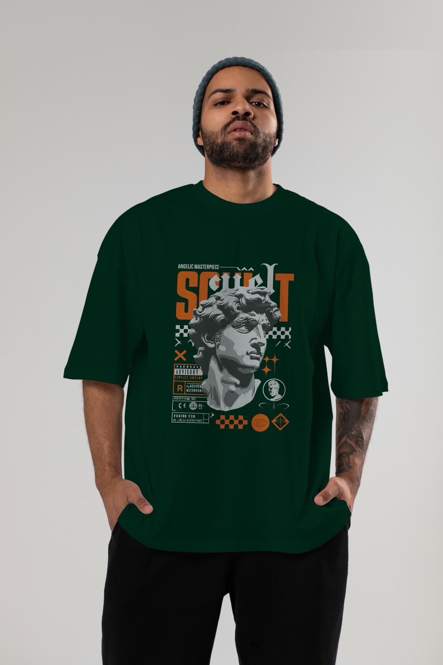 Scult ön Baskılı Oversize t-shirt Erkek Kadın %100 Pamuk Bisiklet Yaka tişort