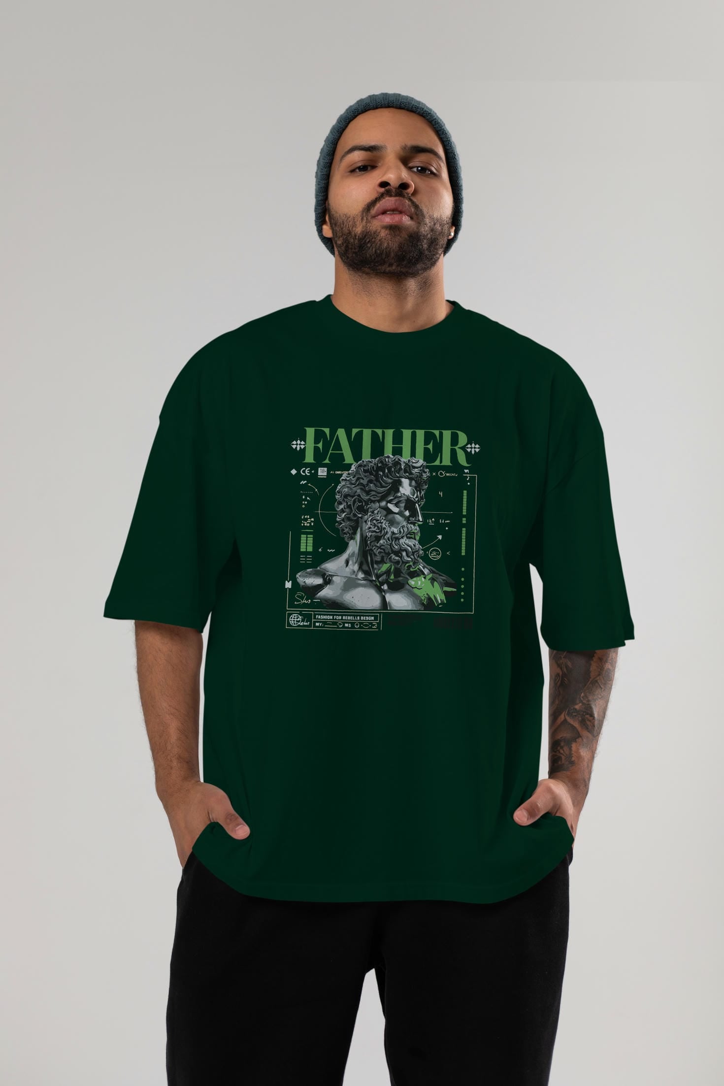 Father Zeus ön Baskılı Oversize t-shirt Erkek Kadın %100 Pamuk Bisiklet Yaka tişort
