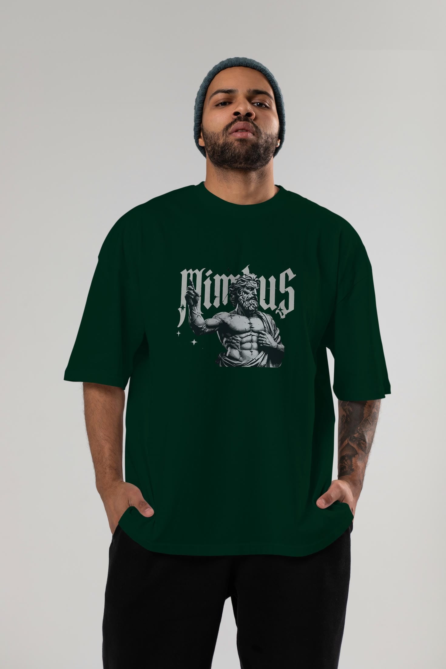 Mimbus Zeus ön Baskılı Oversize t-shirt Erkek Kadın %100 Pamuk Bisiklet Yaka tişort