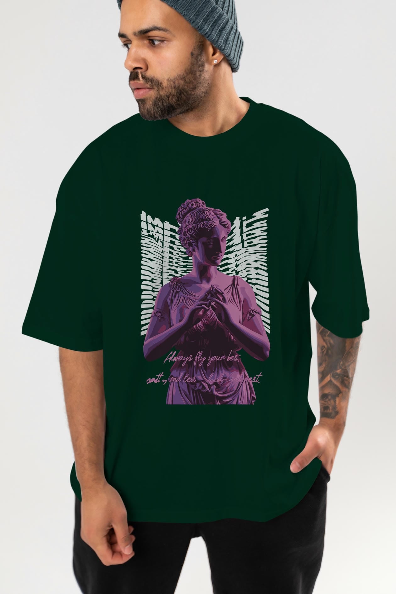 Always Fly ön Baskılı Oversize t-shirt Erkek Kadın %100 Pamuk Bisiklet Yaka tişort
